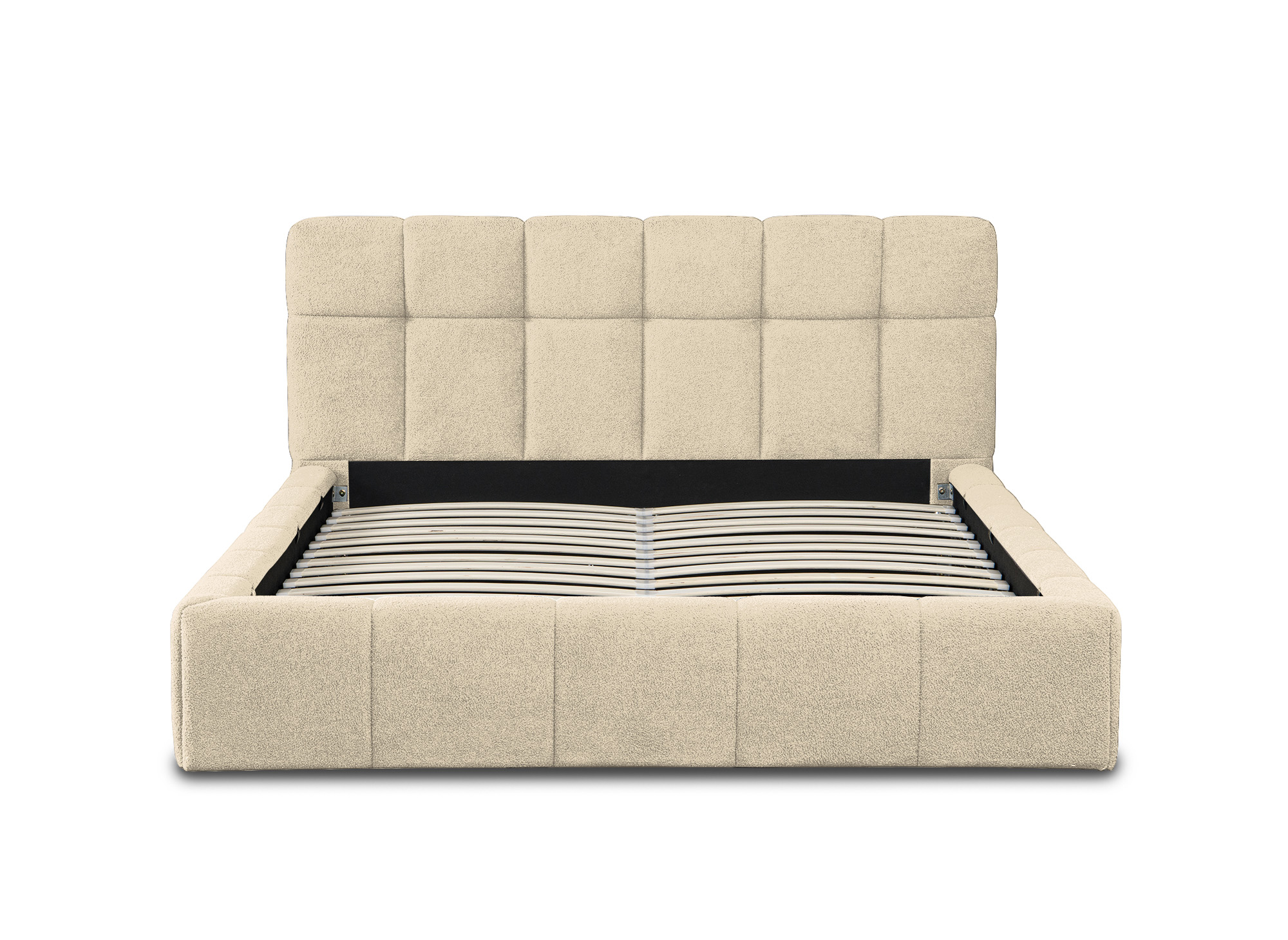 Lit coffre en tissu bouclette beige 180x200 cm MILIE