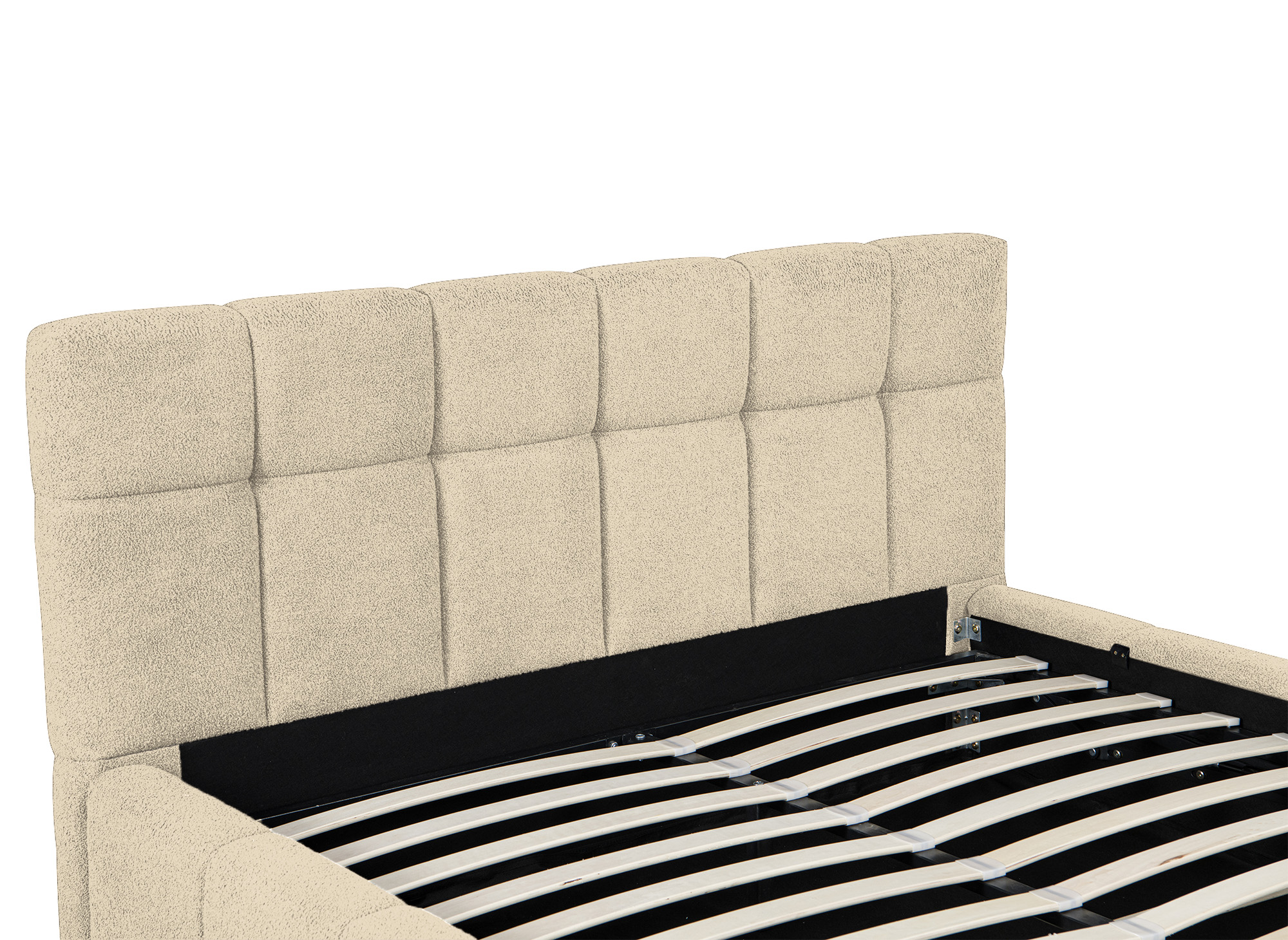 Lit coffre en tissu bouclette beige 180x200 cm MILIE