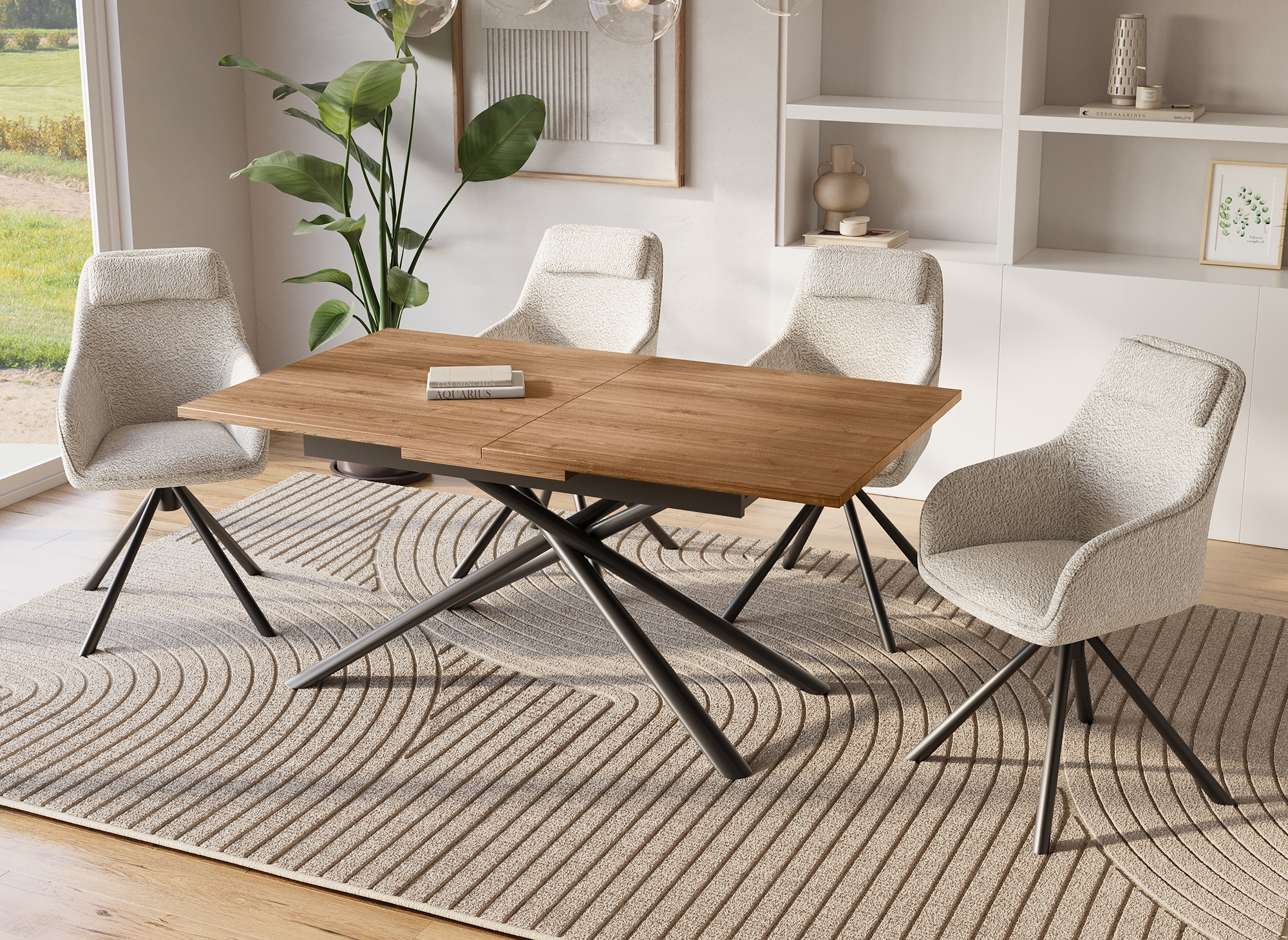 Chaise pivotante avec accoudoirs effet peau de mouton beige AGNES