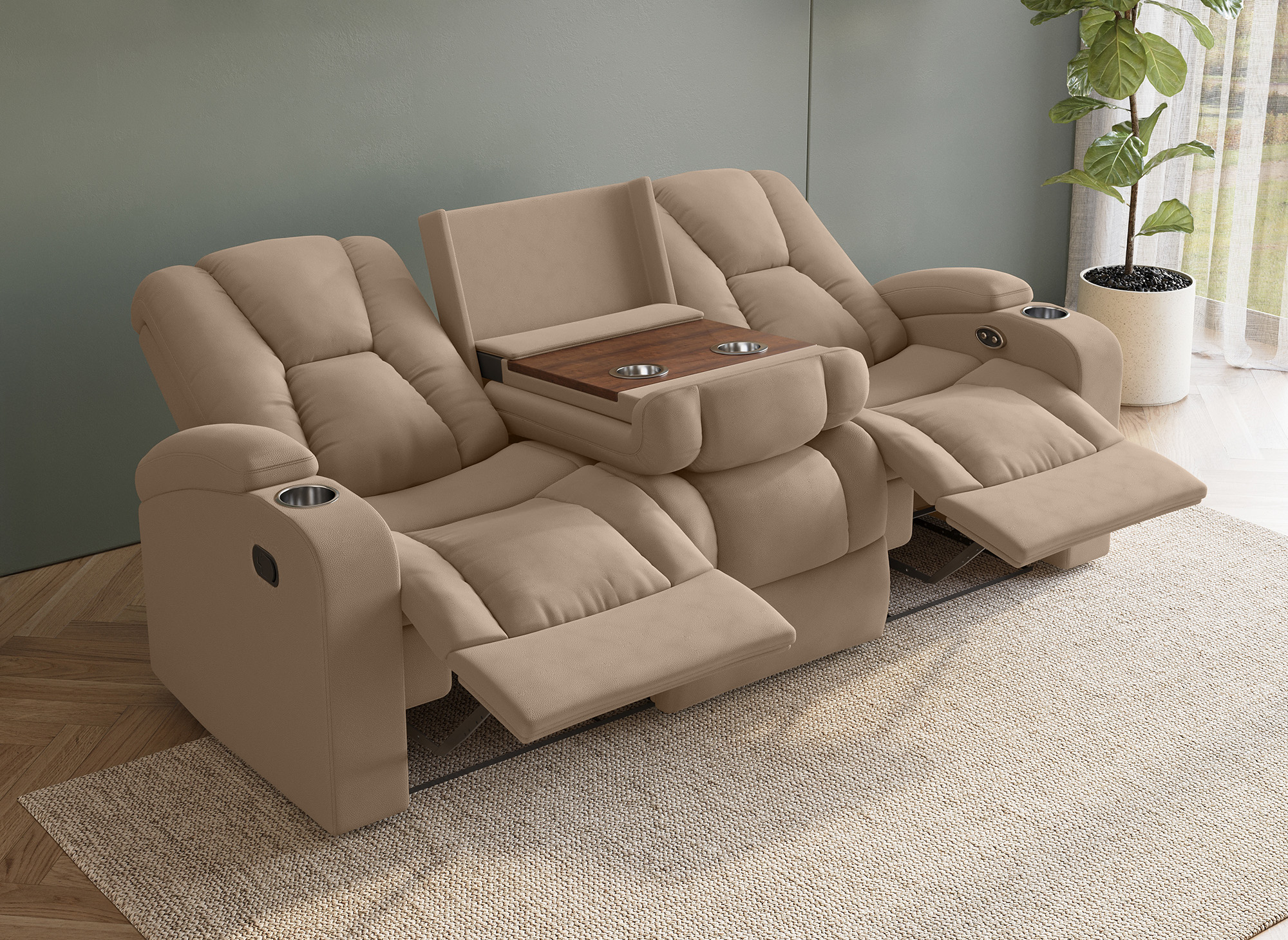 Canapé 3 places relax en tissu microfibre beige CLARENCE