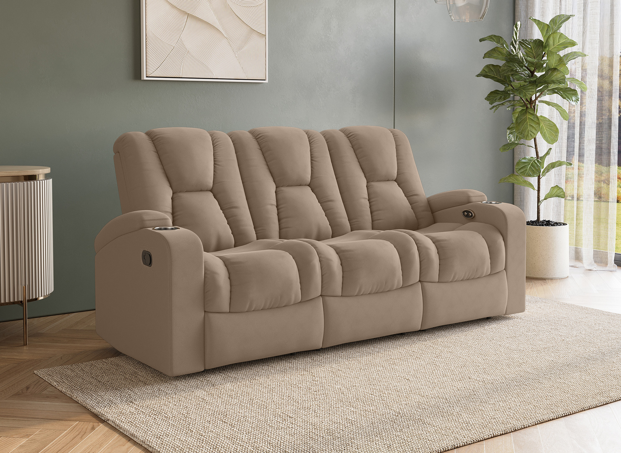 Canapé 3 places relax en tissu microfibre beige CLARENCE