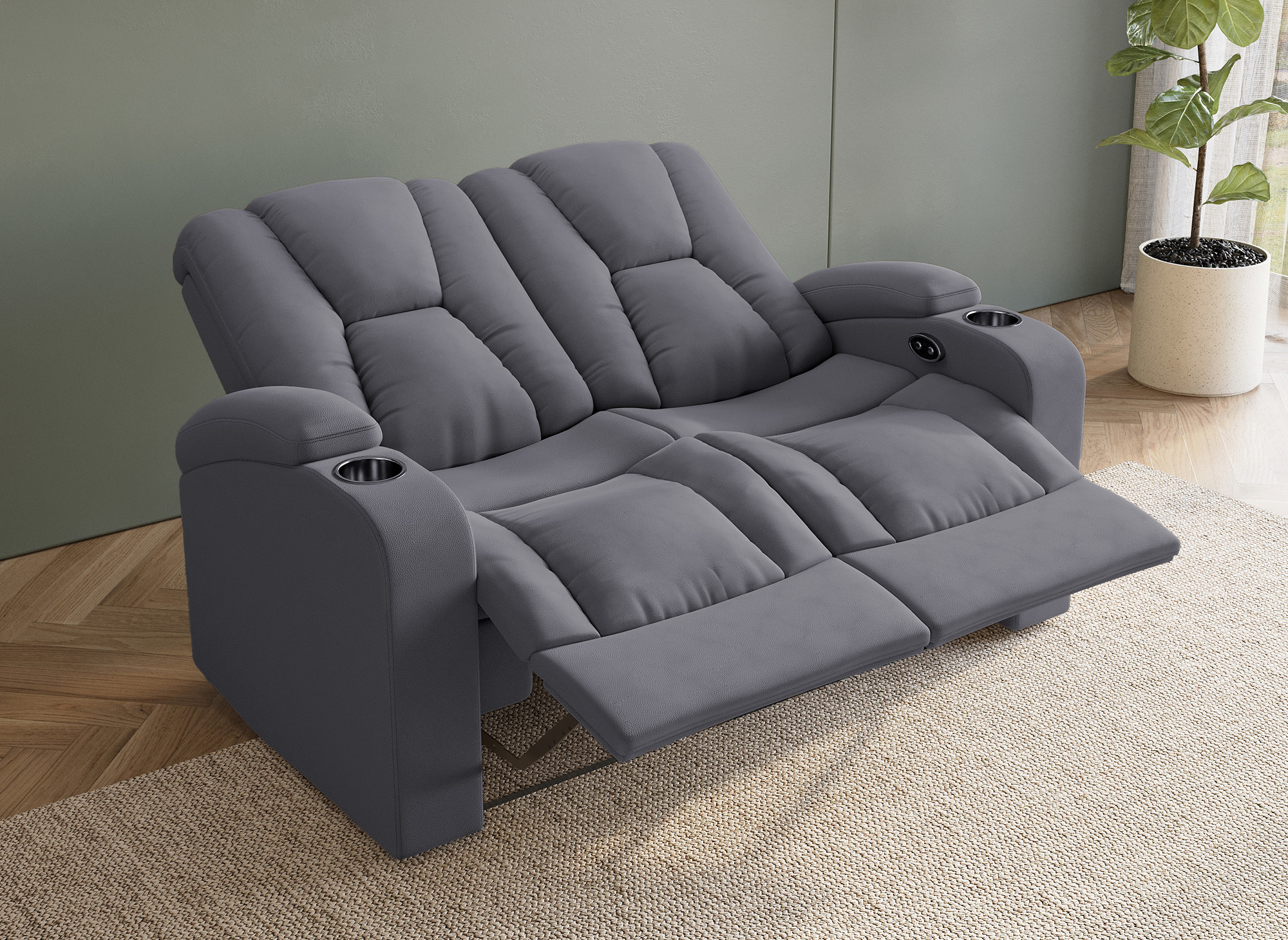 Canapé 2 places relax électrique en tissu microfibre gris EL CLARENCE