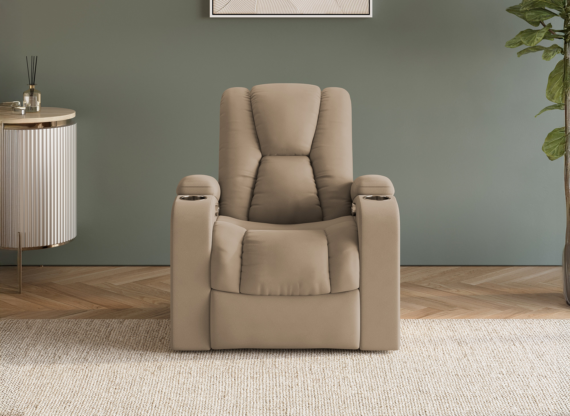 Fauteuil relax électrique en tissu microfibre beige EL CLARENCE
