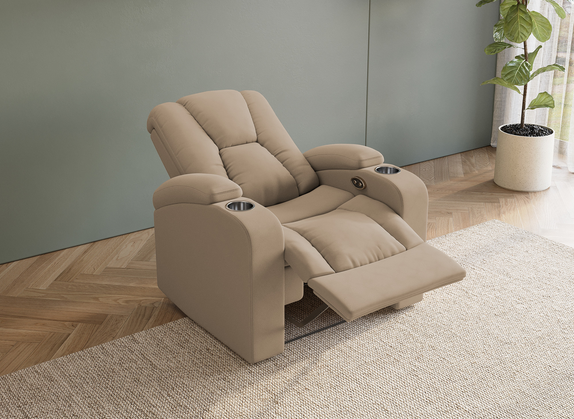 Fauteuil relax électrique en tissu microfibre beige EL CLARENCE