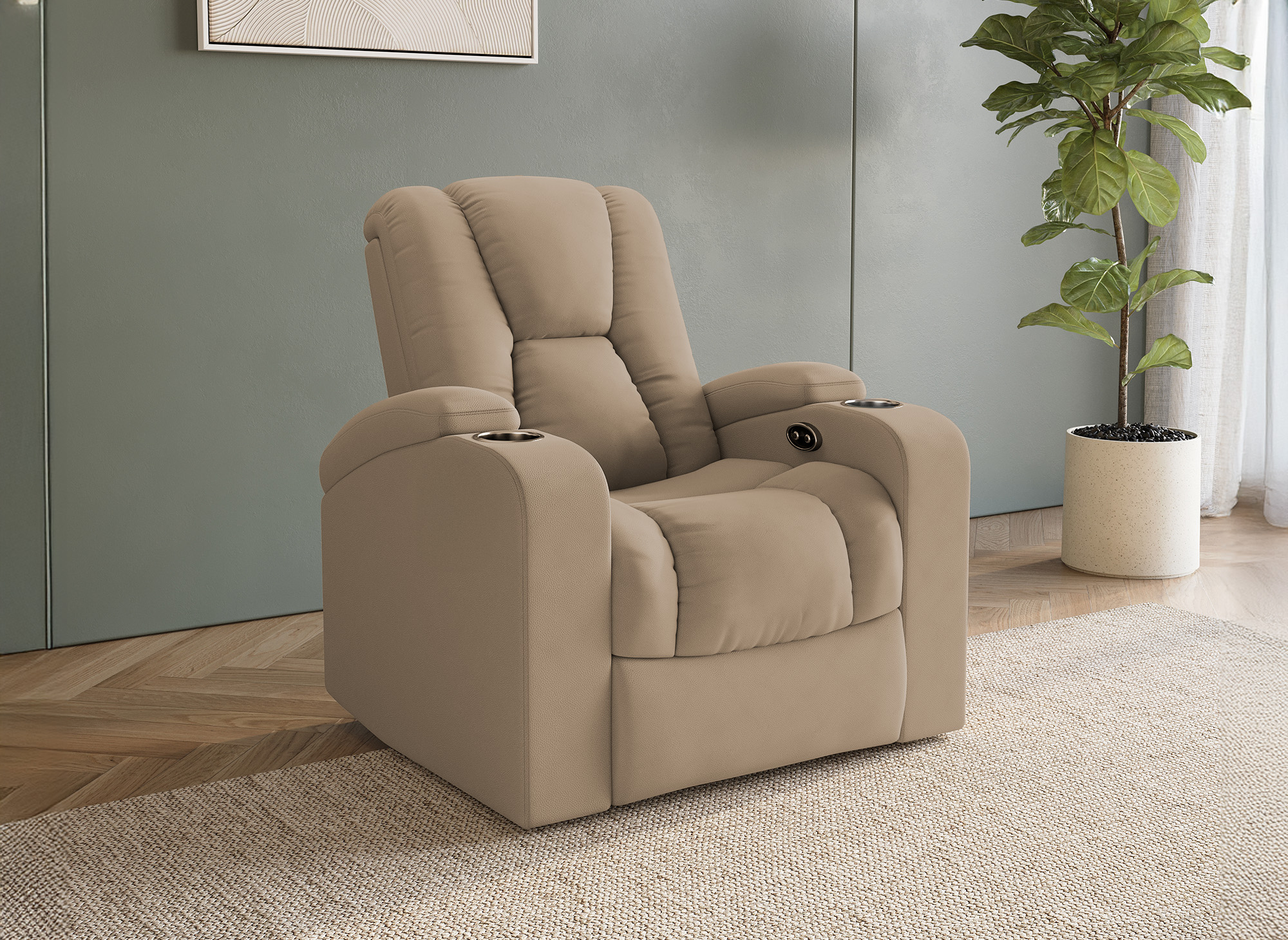 Fauteuil relax électrique en tissu microfibre beige EL CLARENCE