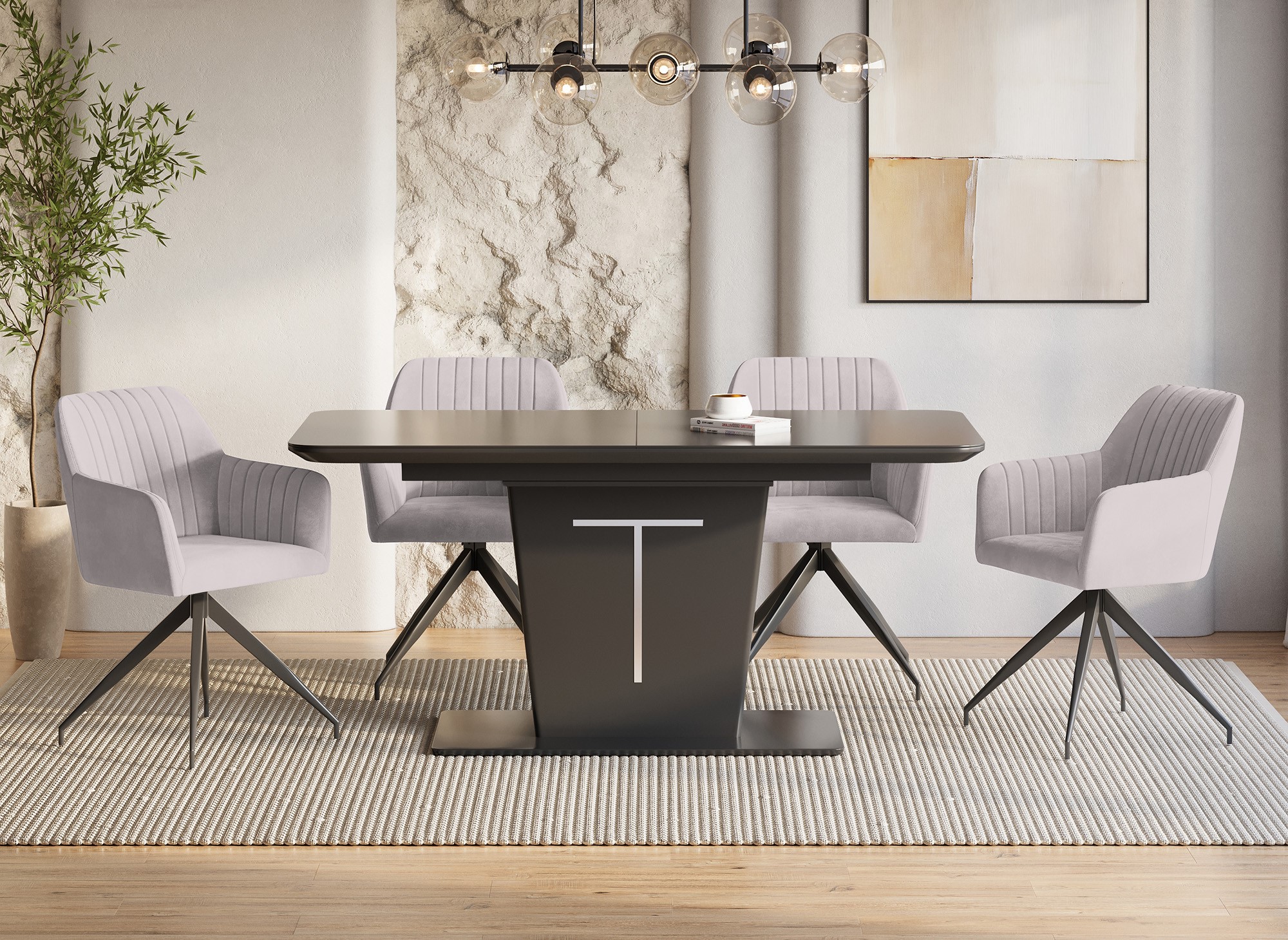 Table à manger rectangulaire à rallonge design noir SULIA