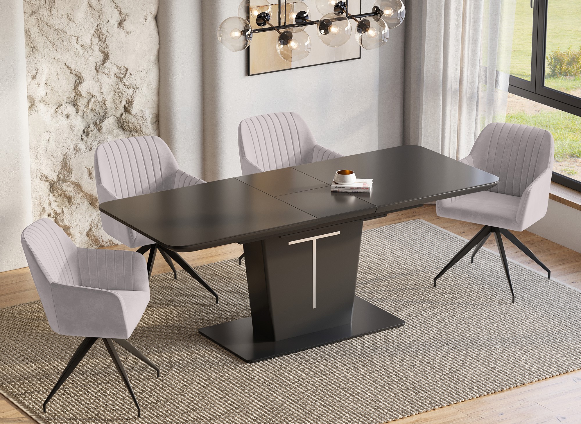Table à manger rectangulaire à rallonge design noir SULIA