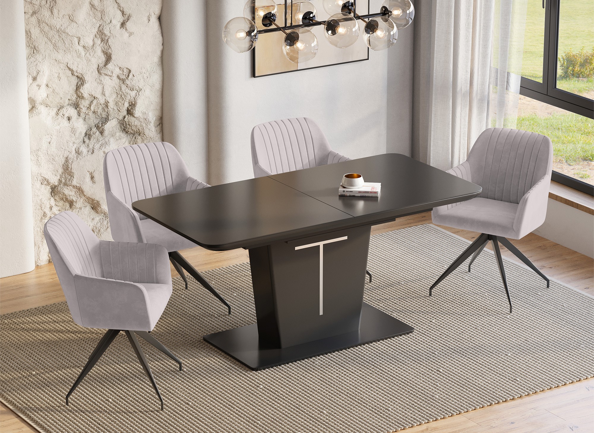 Table à manger rectangulaire à rallonge design noir SULIA