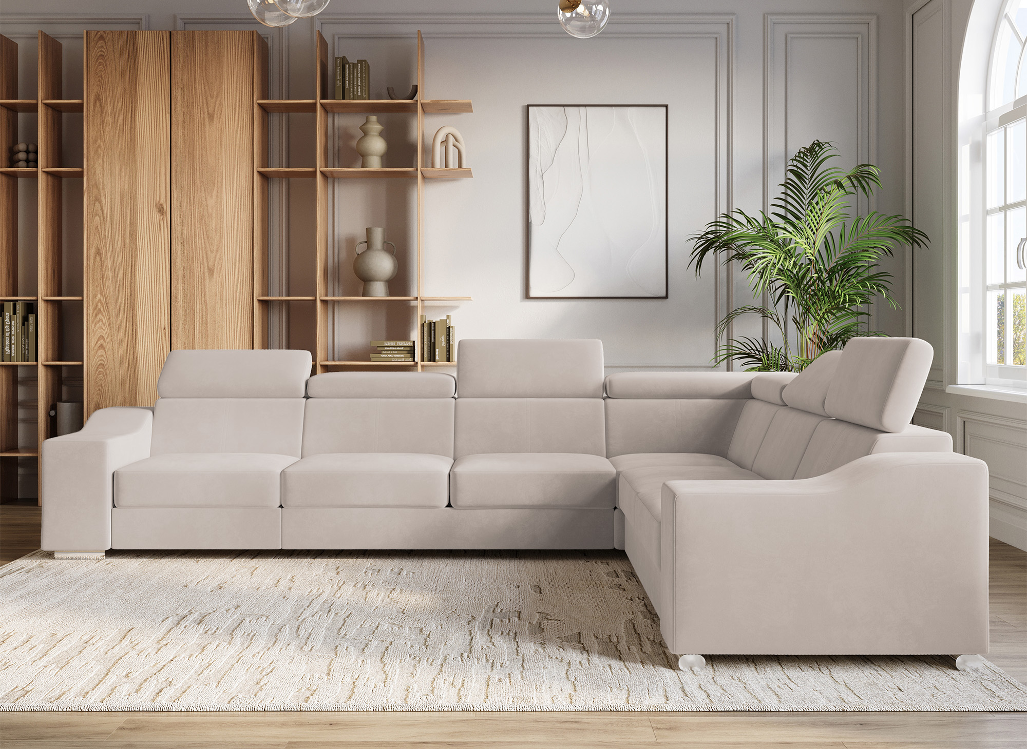 Canapé d’angle convertible réversible en velours beige LEONIE