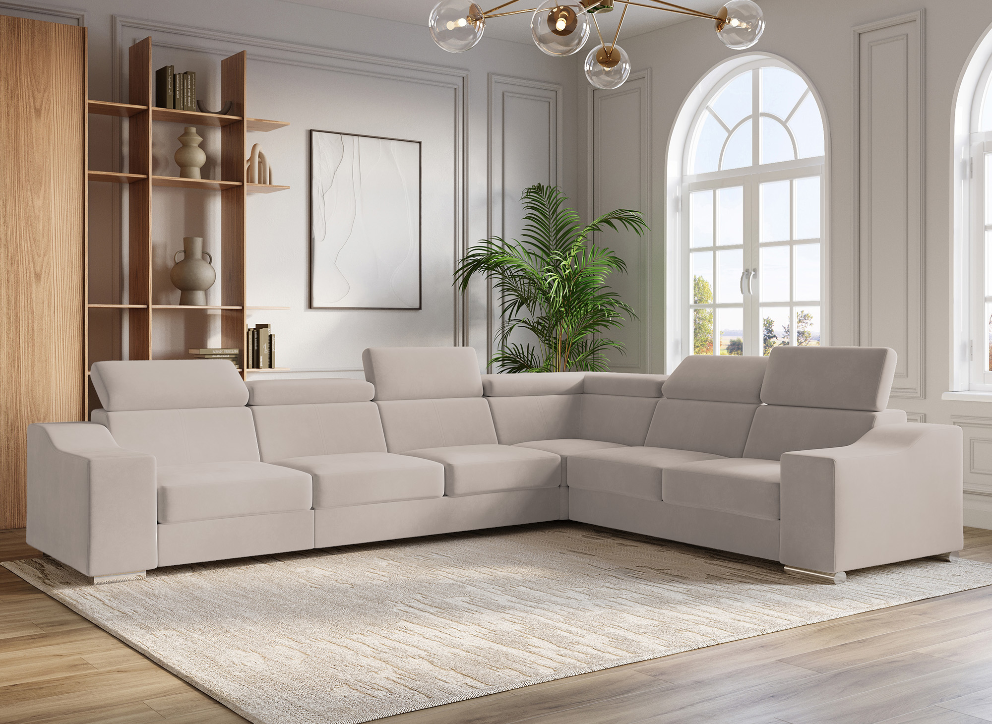 Canapé d’angle convertible réversible en velours beige LEONIE