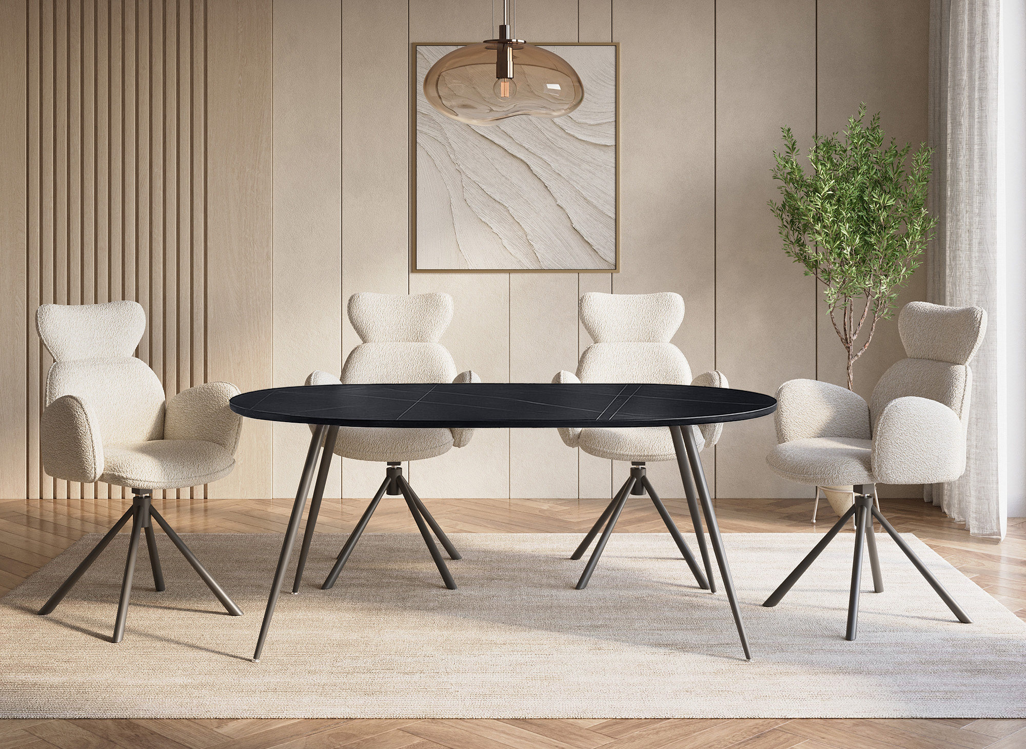 Table à manger ovale effet marbre noir DIWAN