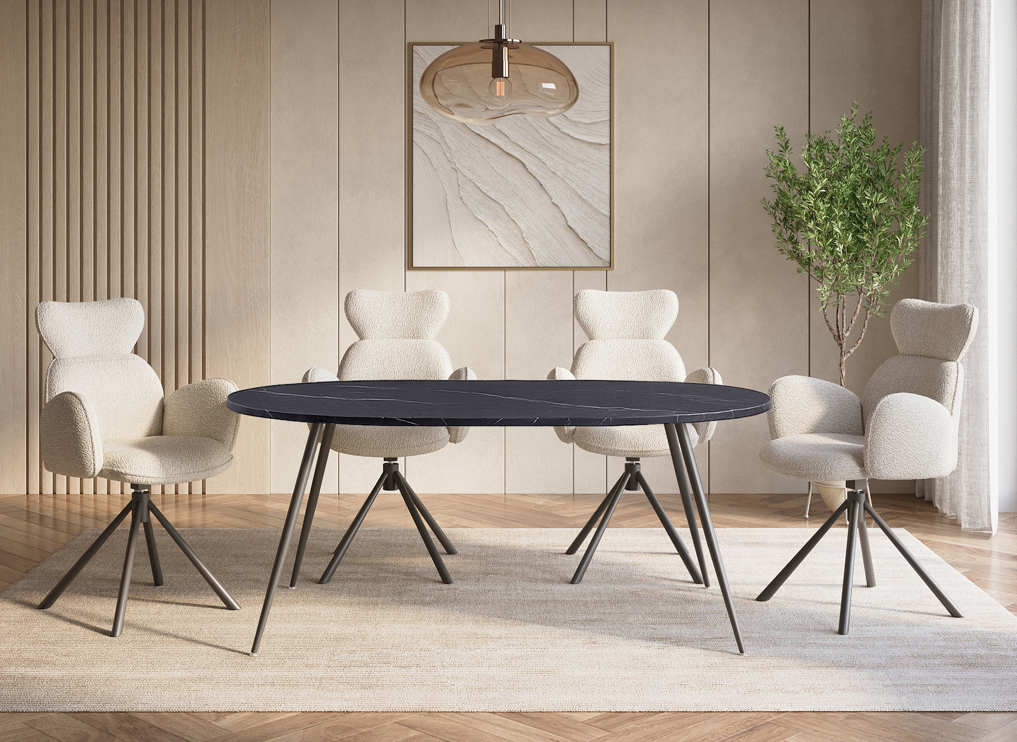 Table à manger ovale effet marbre gris DIWAN