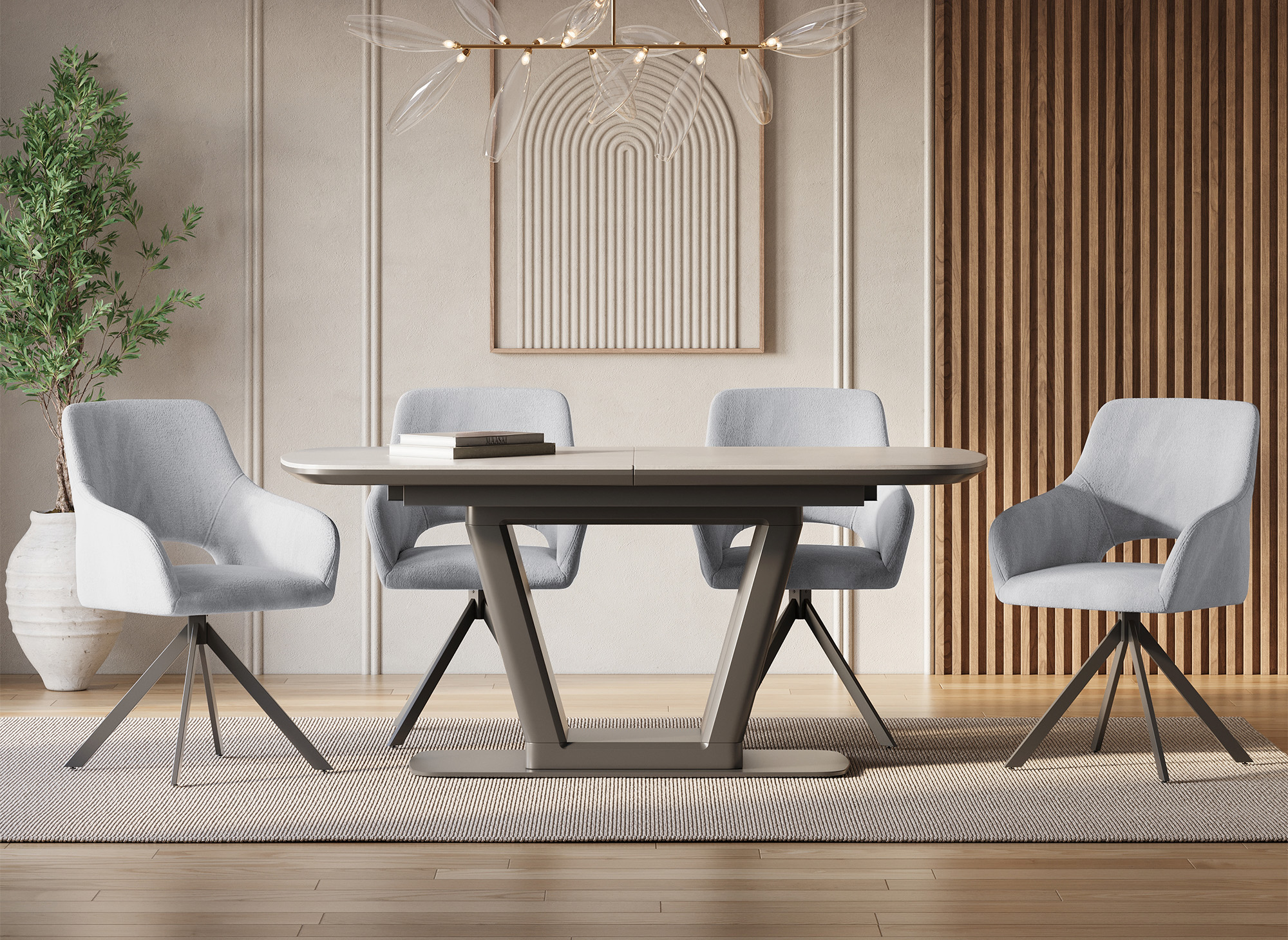 Lot de 2 chaises pivotantes design en velours texturé gris clair CIEL