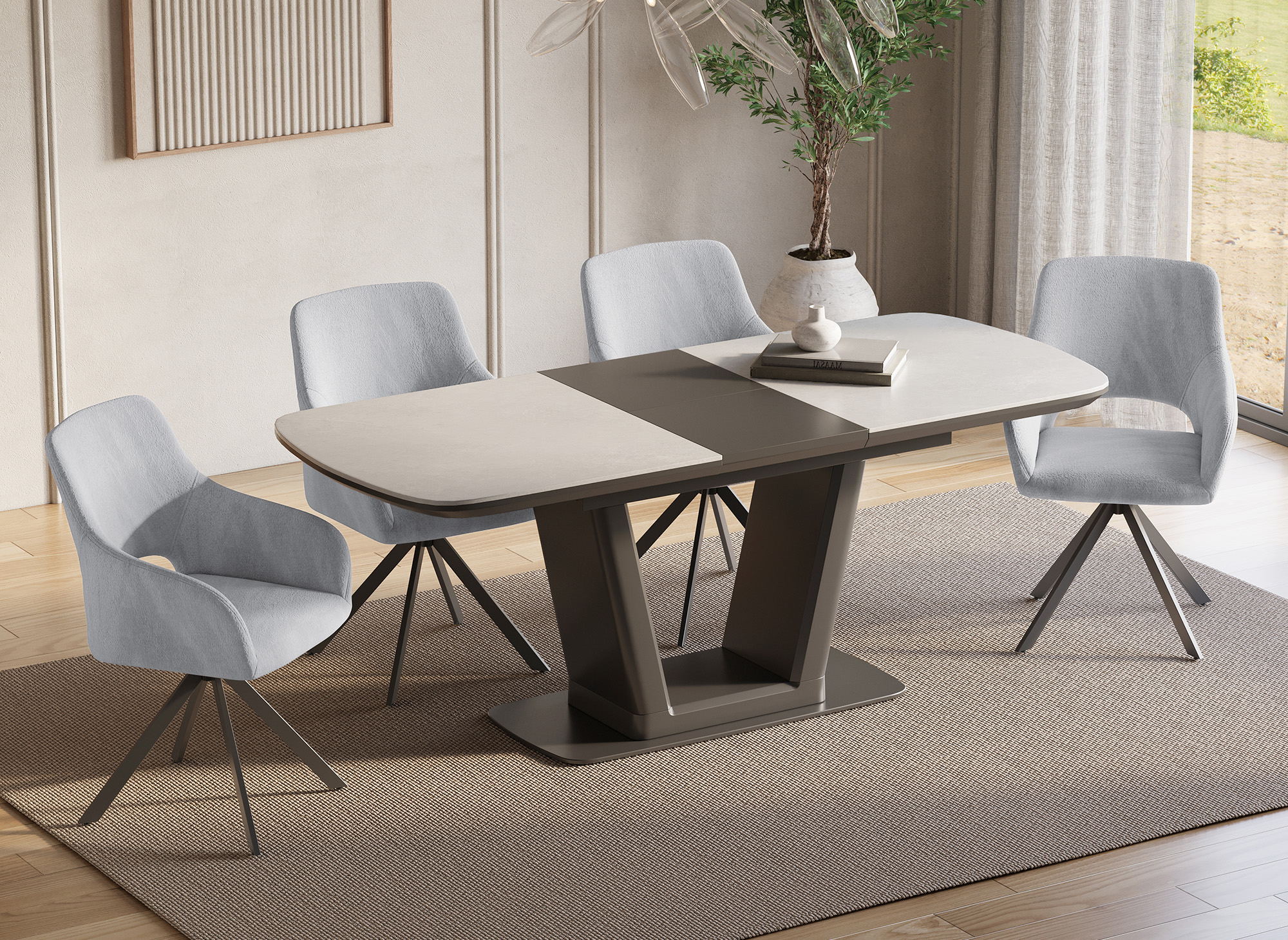 Lot de 2 chaises pivotantes design en velours texturé gris clair CIEL