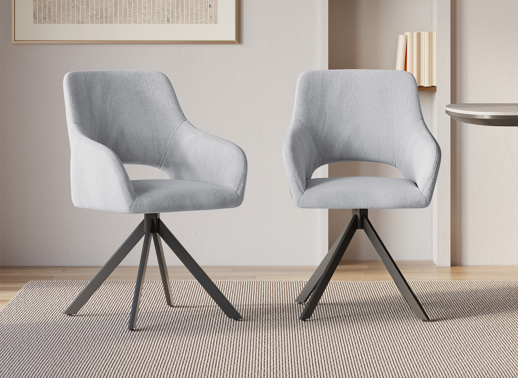 Lot de 2 chaises pivotantes design en velours texturé gris clair CIEL