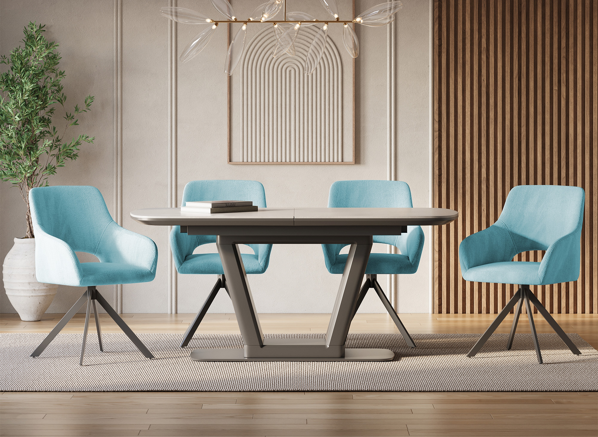 Lot de 2 chaises pivotantes design en velours texturé vert d'eau CIEL