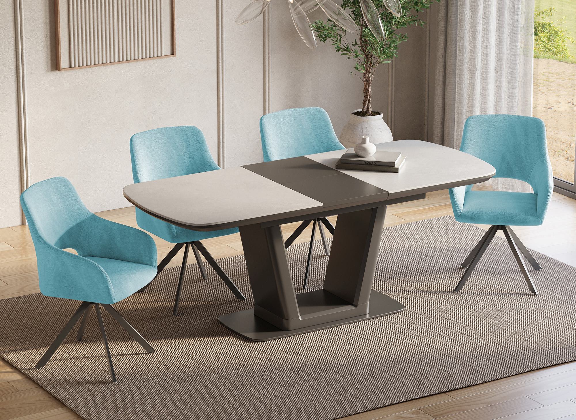Lot de 2 chaises pivotantes design en velours texturé vert d'eau CIEL
