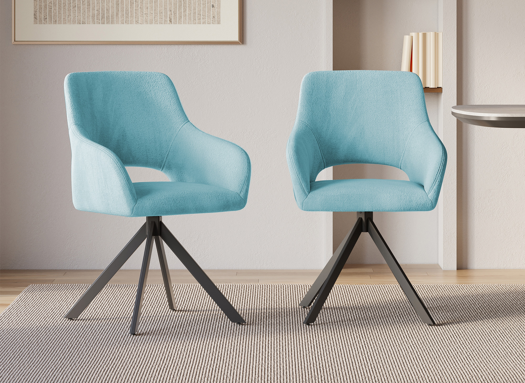 Lot de 2 chaises pivotantes design en velours texturé vert d'eau CIEL