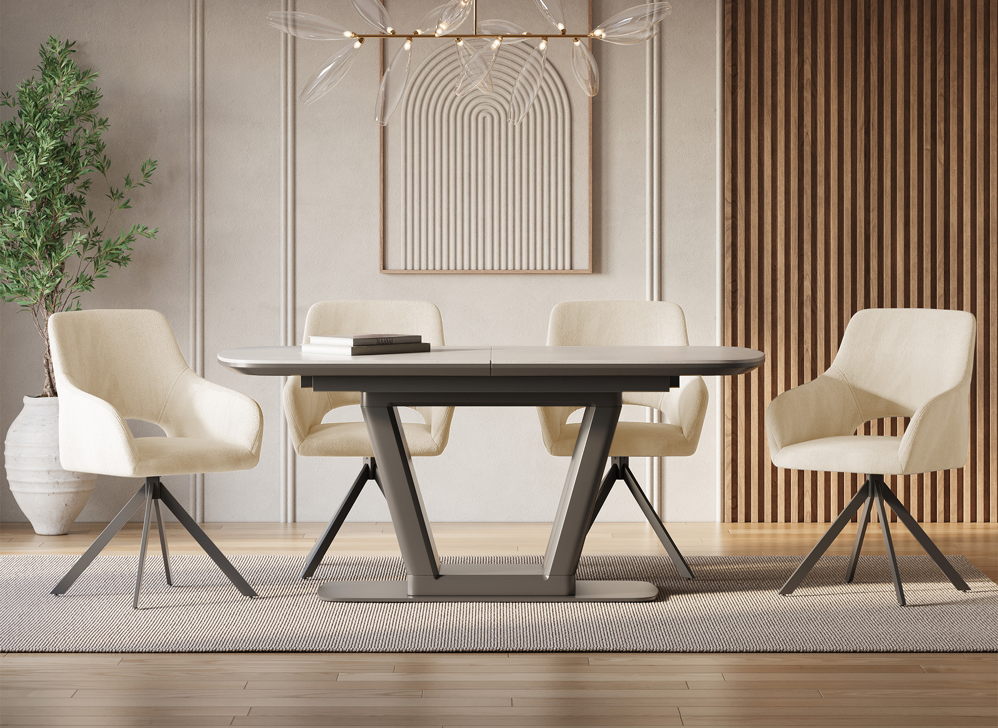 Lot de 2 chaises pivotantes design en velours texturé beige CIEL