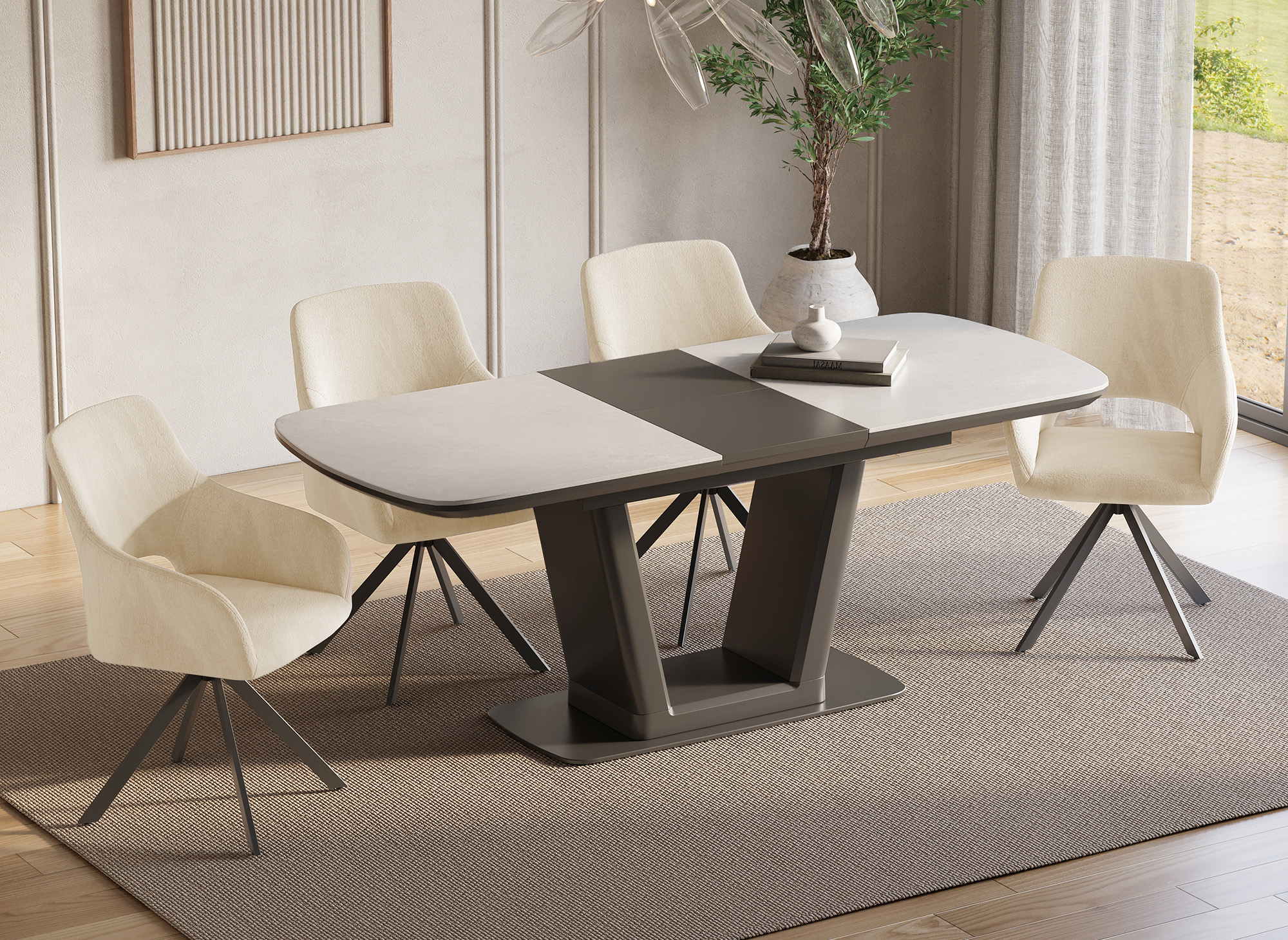 Lot de 2 chaises pivotantes design en velours texturé beige CIEL