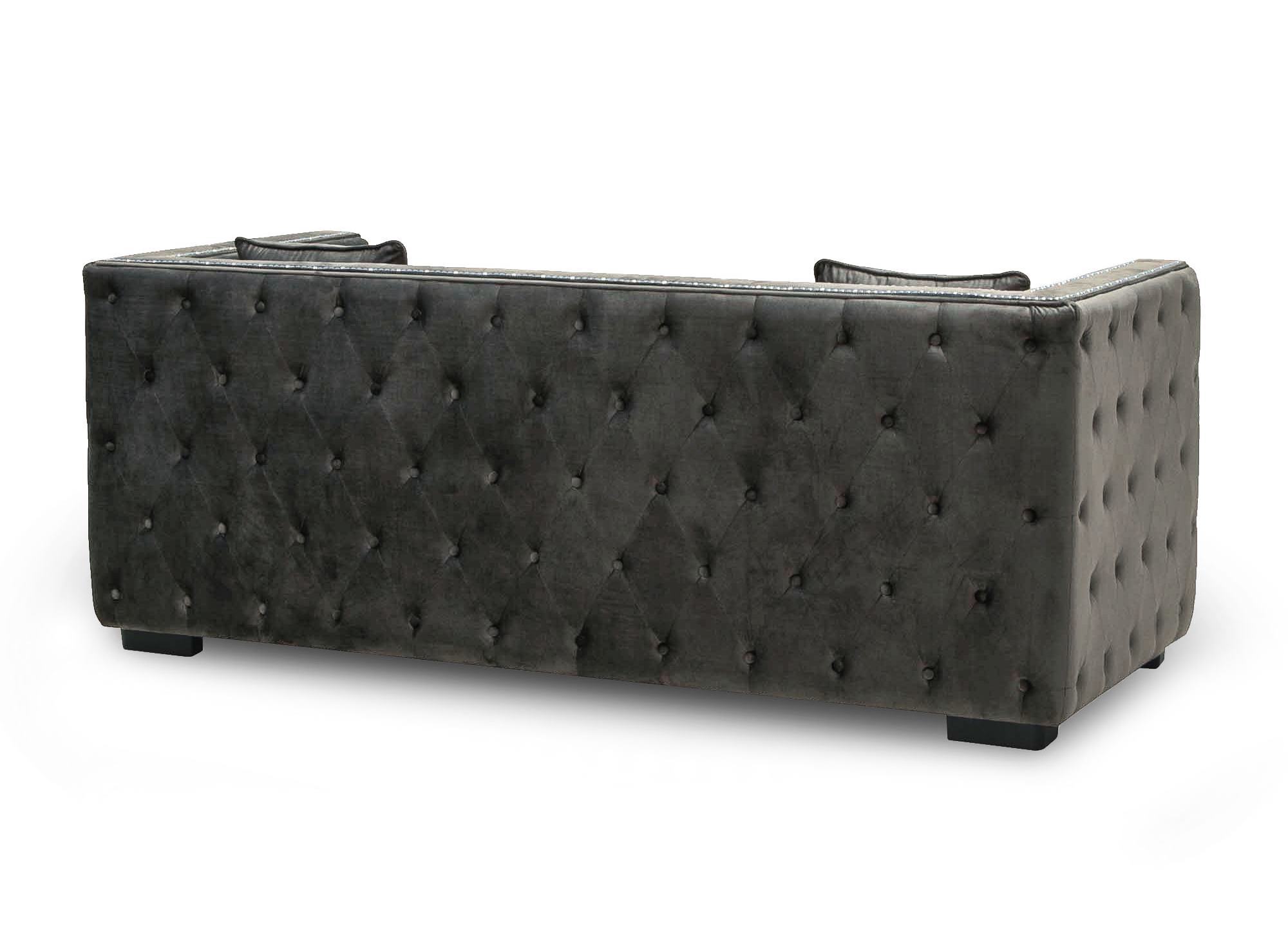 Canapé 3 places capitonné chesterfield design en velours gris CUBE