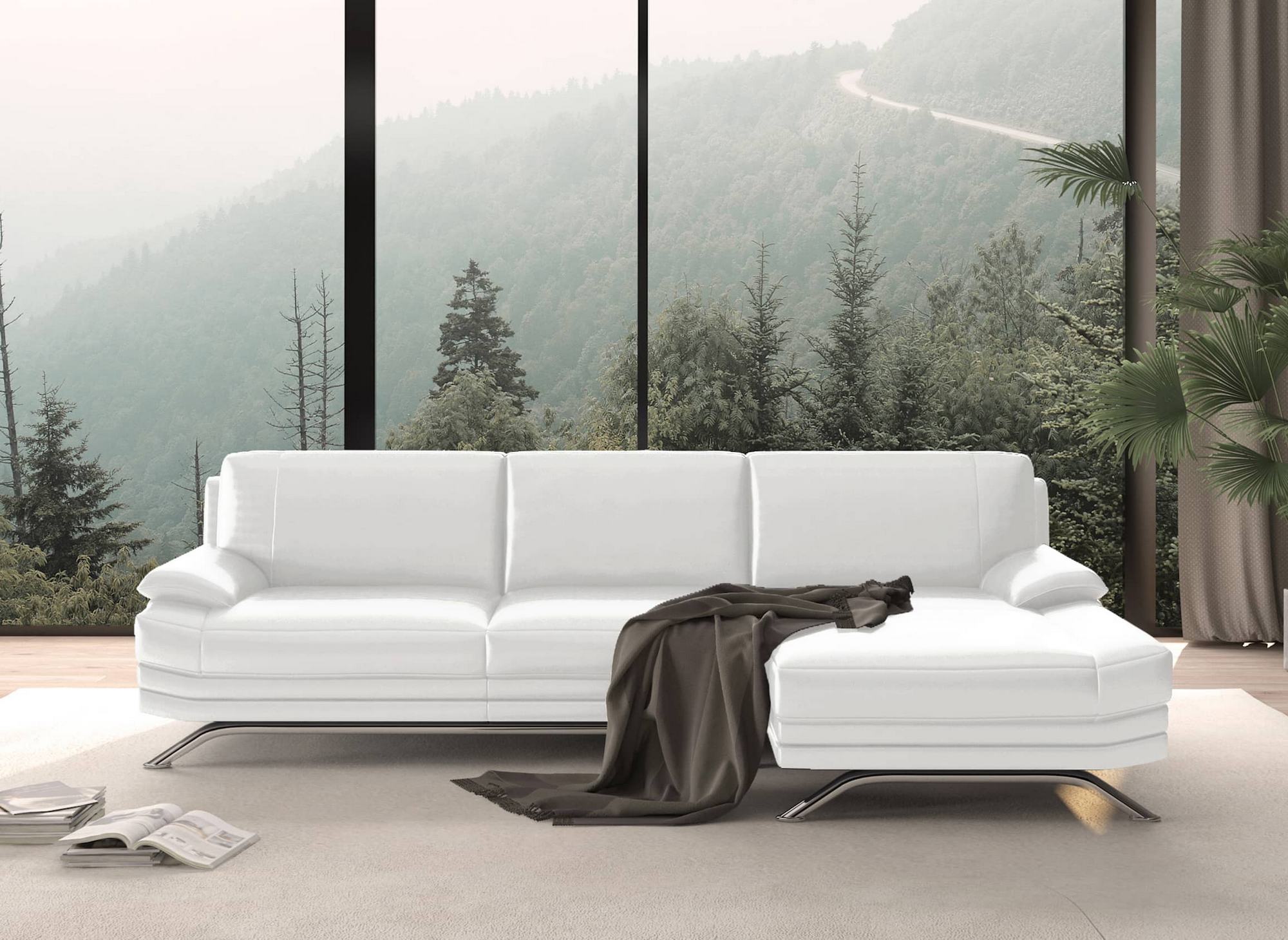 Canapé d'angle en cuir blanc ROMEO - Angle Droit
