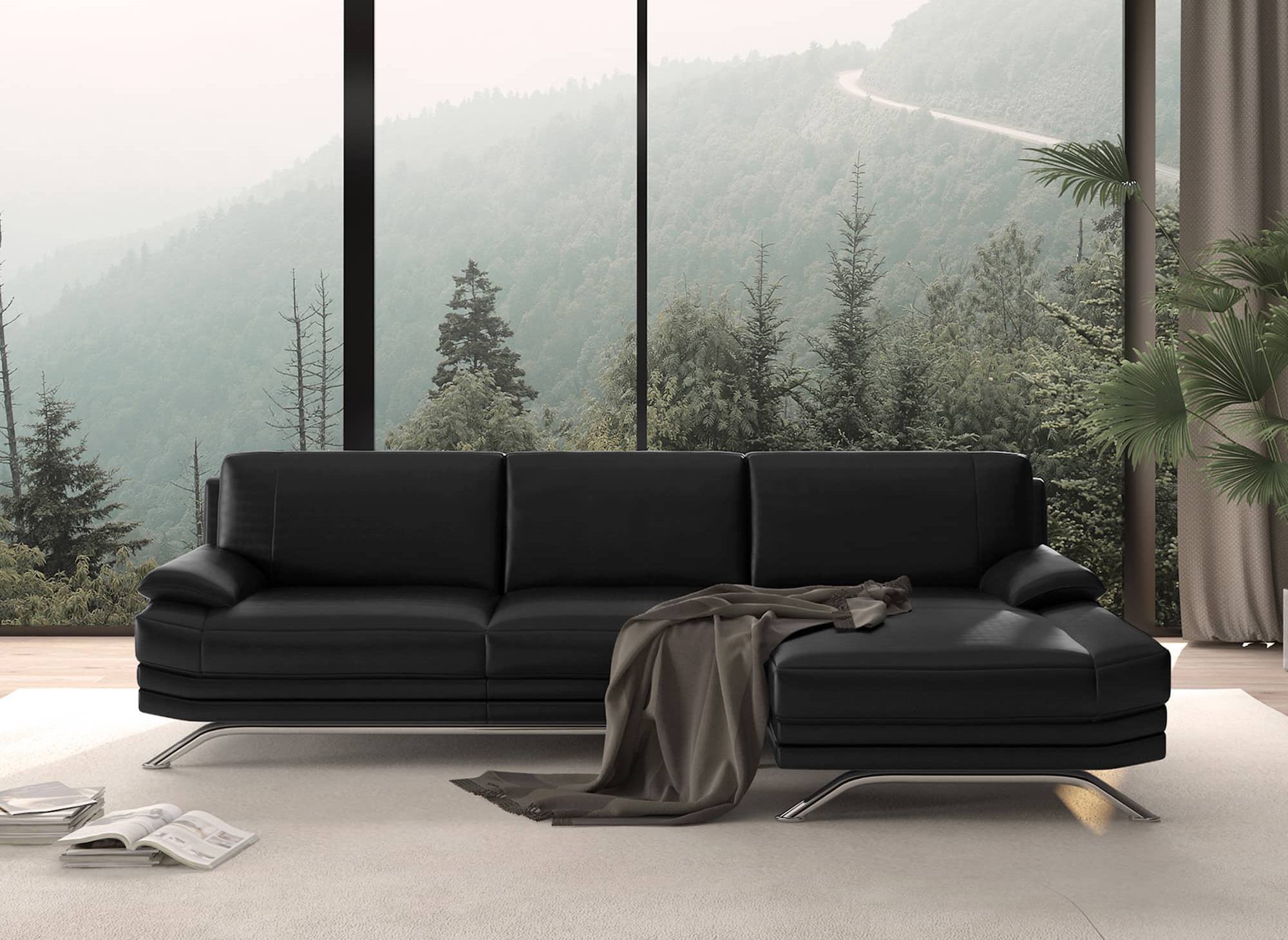 Canapé d'angle en cuir noir ROMEO - Angle Droit
