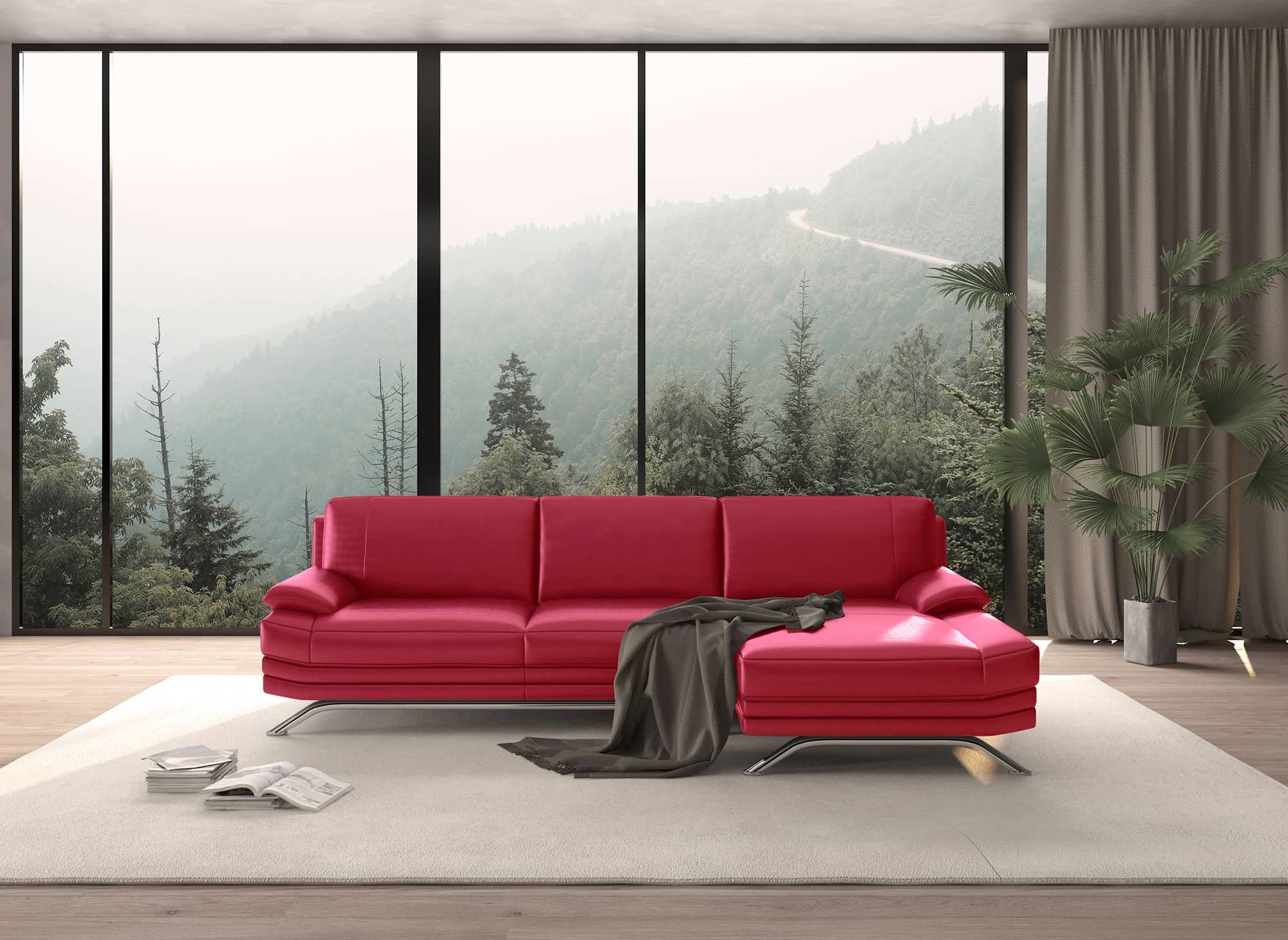 Canapé d'angle en cuir rouge ROMEO - Angle Droit
