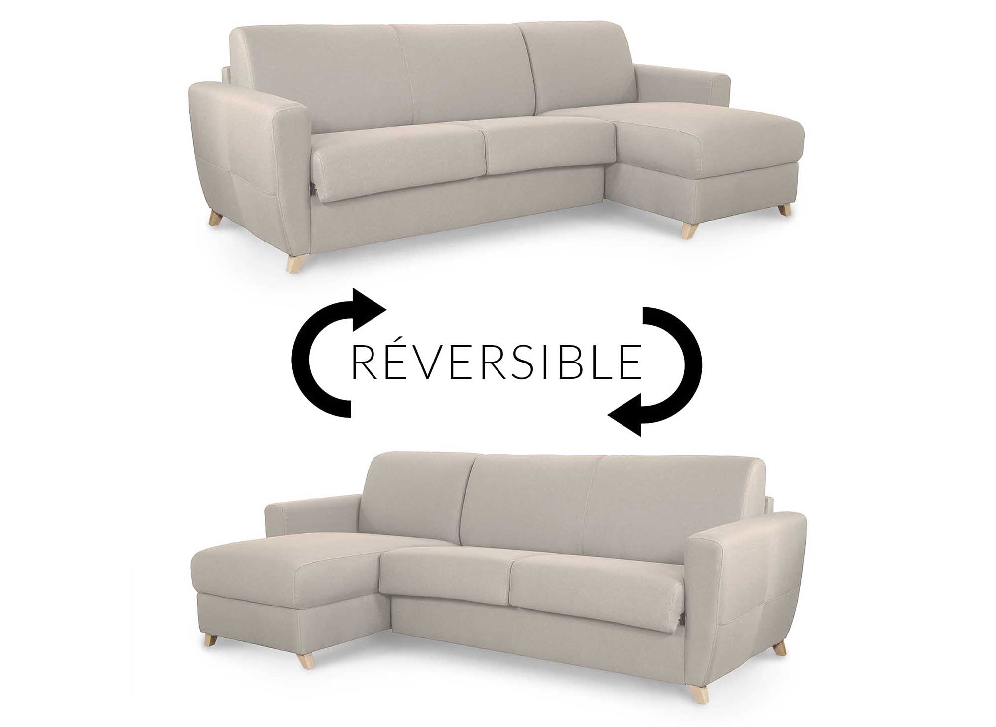 Canape D Angle Convertible Reversible Scandinave En Tissu Beige Tobias