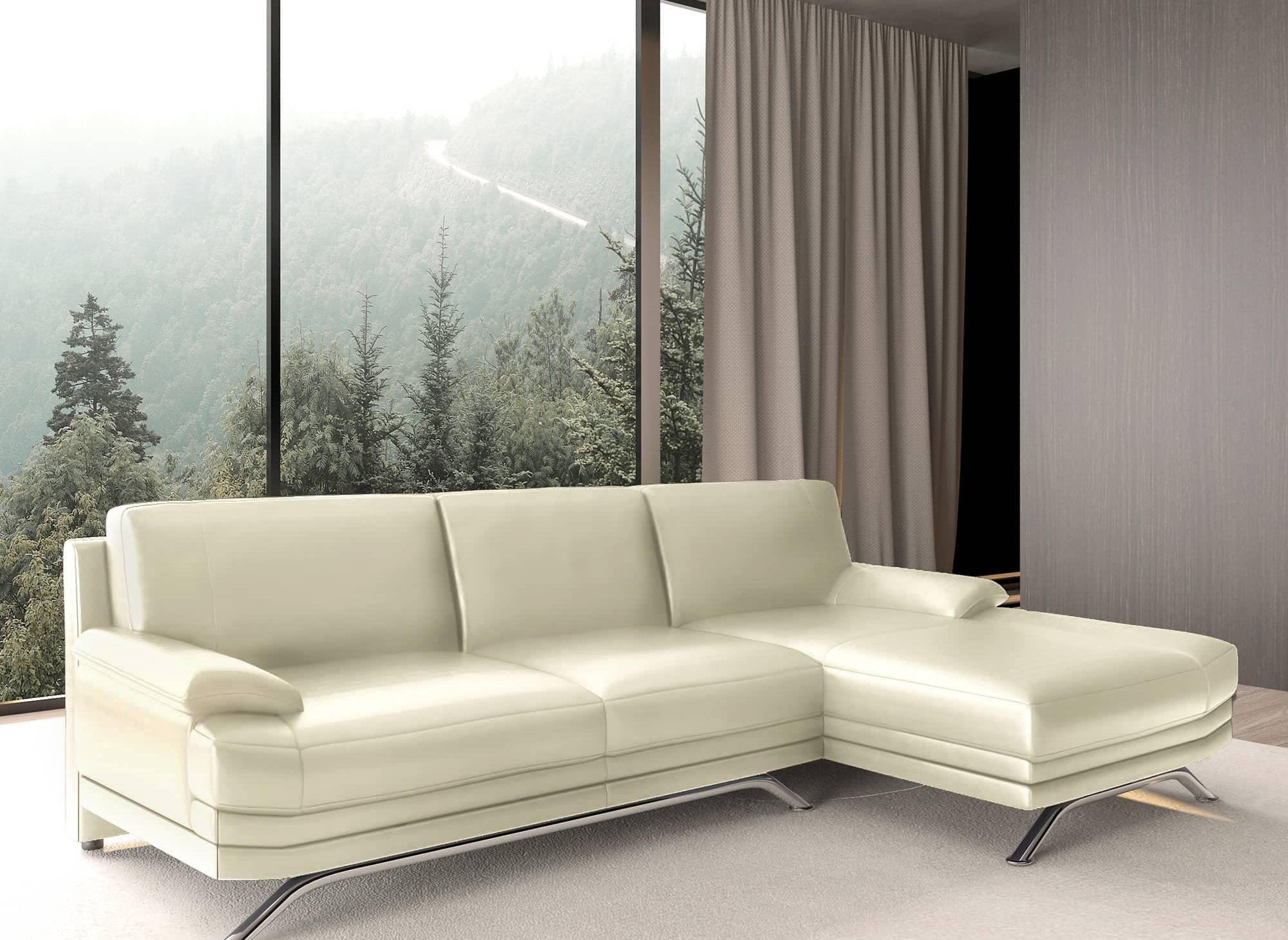 Canapé d'angle en cuir beige ROMEO - Angle Droit