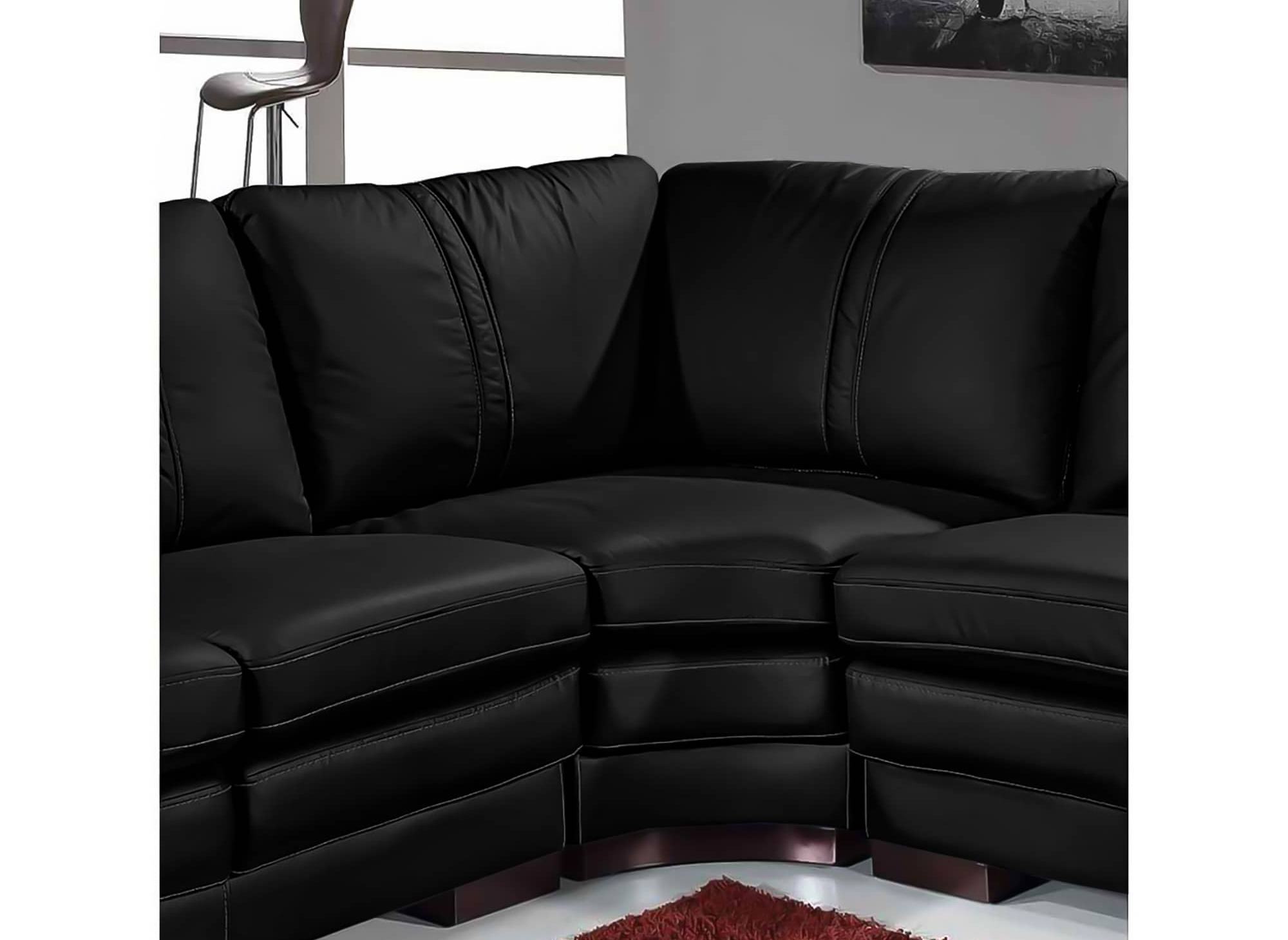 Canapé d'angle réversible + 2 poufs en cuir noir HAVANE