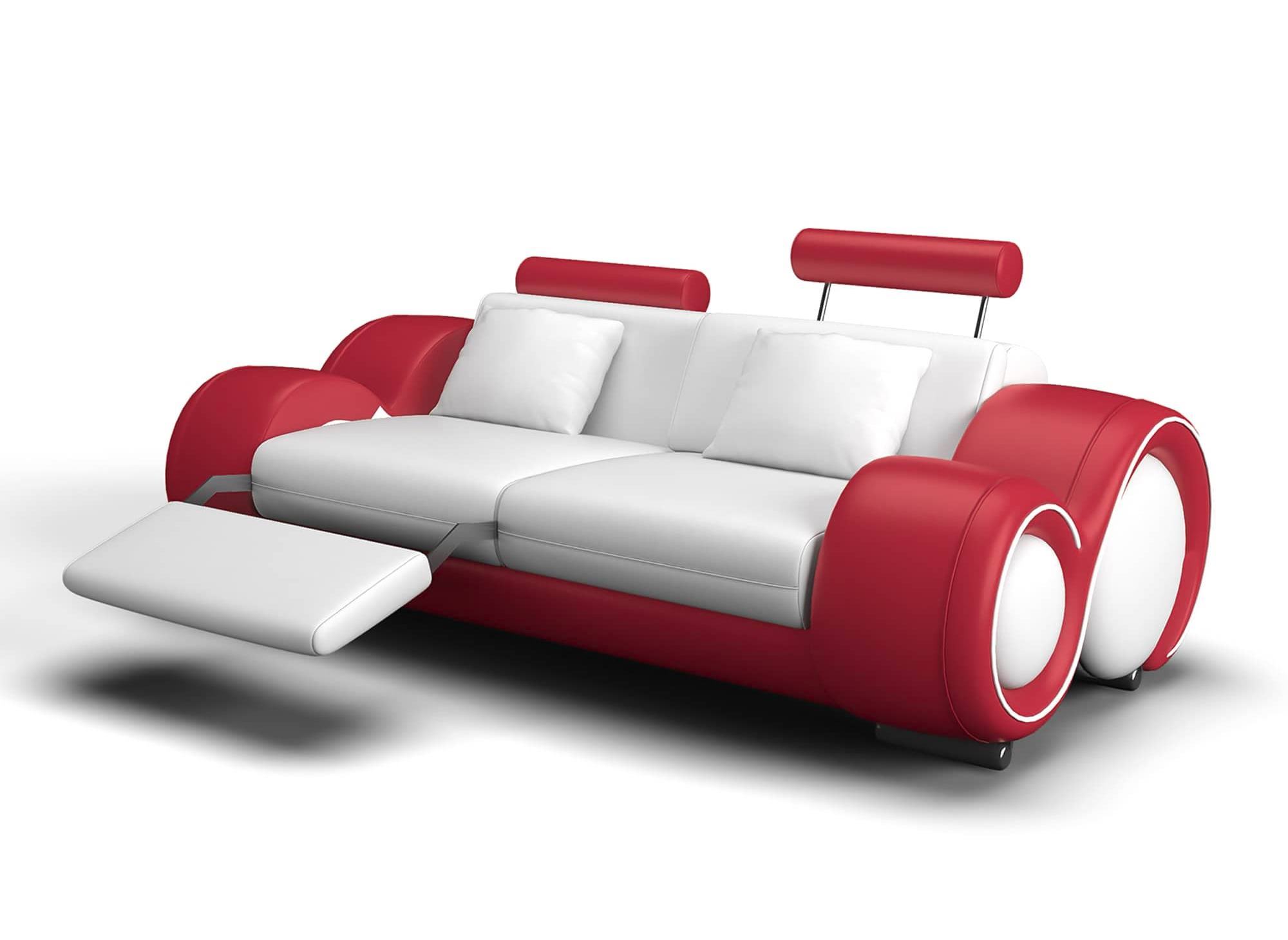 Canapé 2 places design relax OSLO en cuir blanc et rouge