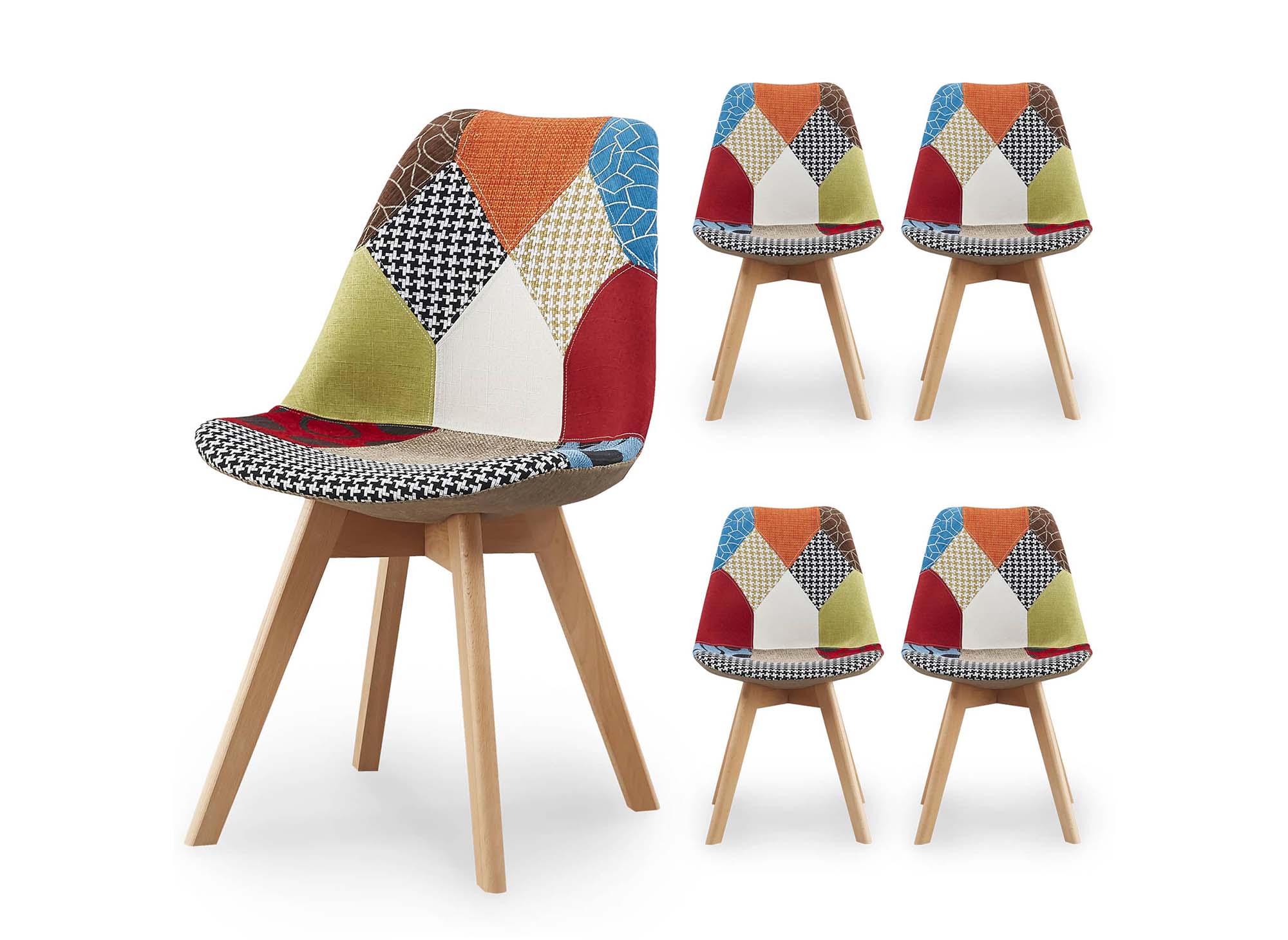 Lot de 4 chaises scandinave en tissu patchwork gala  DIP