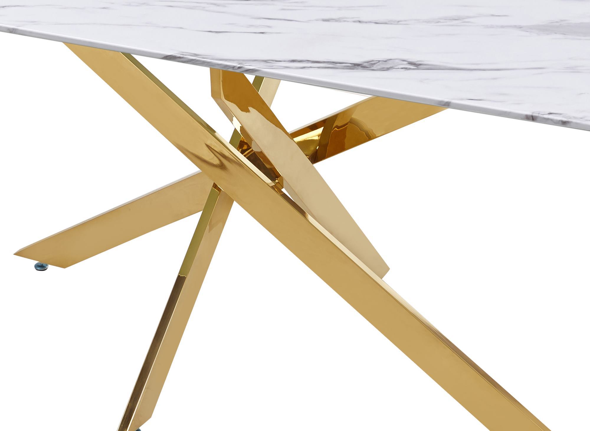 Table à manger rectangulaire design verre marbré et pieds dorés 6 personnes MELISSA