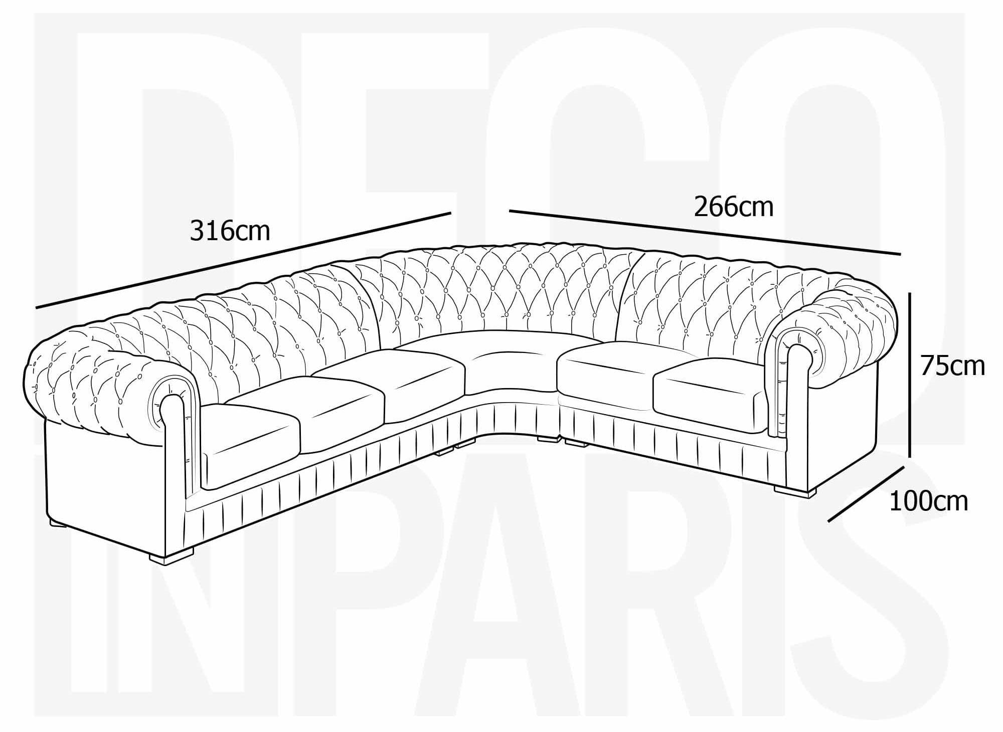 Grand canapé d'angle en cuir gris capitonné CHESTERFIELD - Angle Réversible