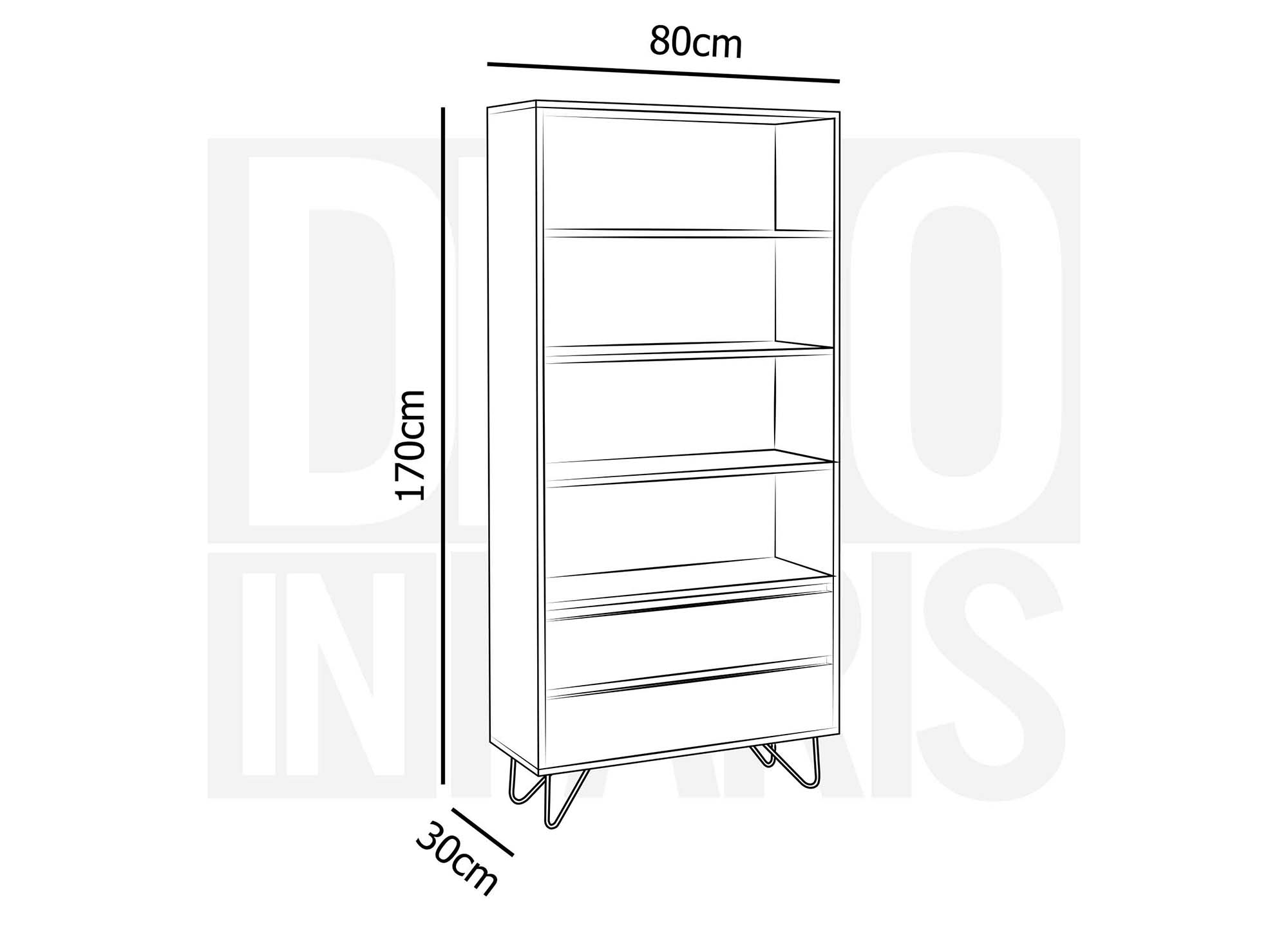 Bibliothèque en bois 2 tiroirs 3 étagères DARINA