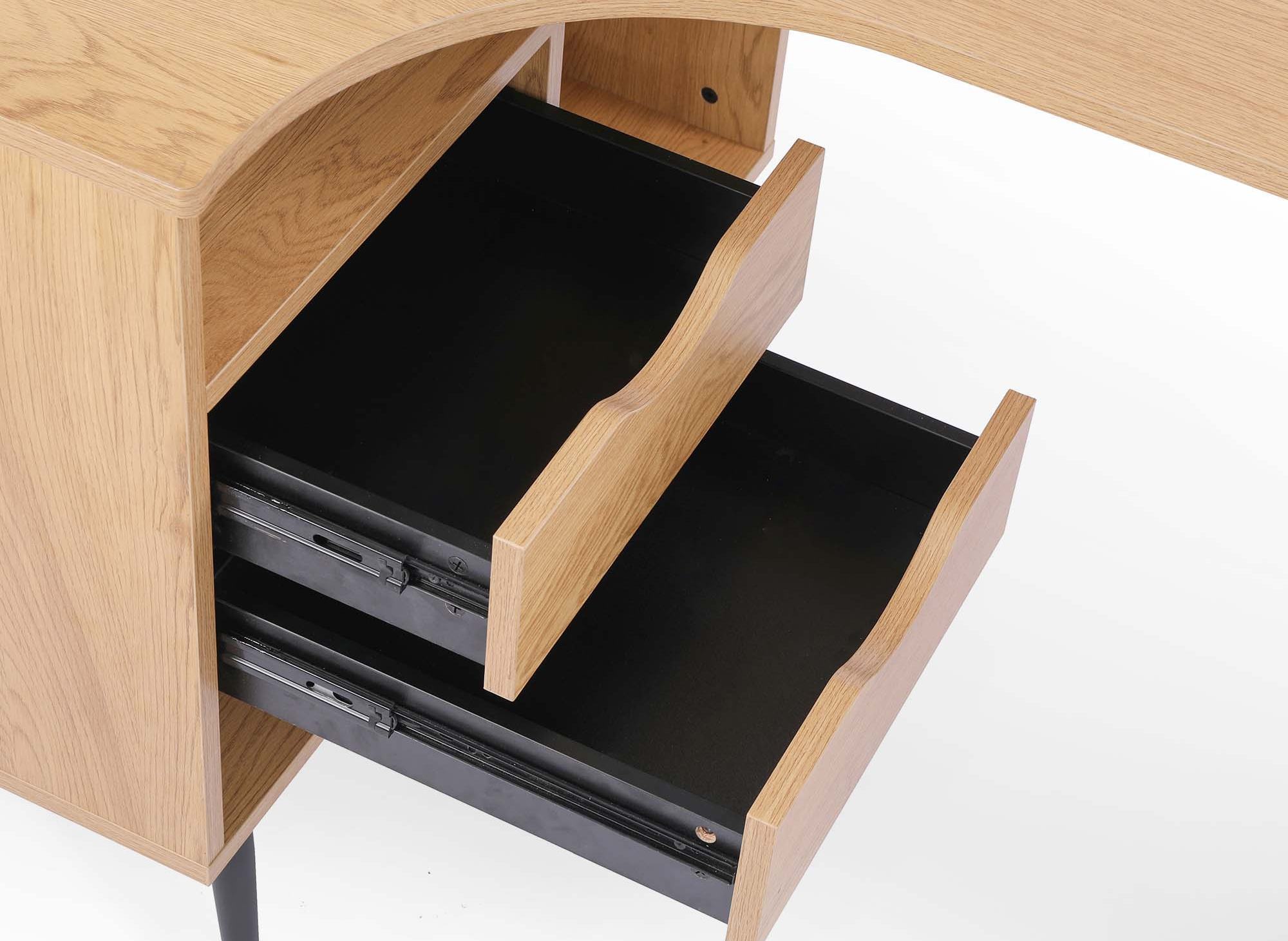 Bureau d'angle avec rangements en MDF naturel et noir - ROMIARA