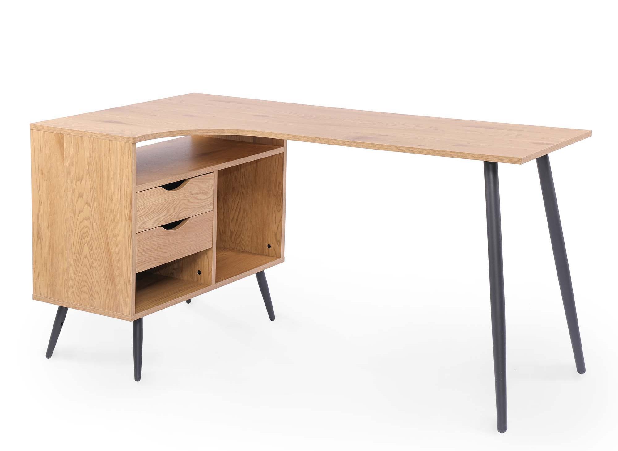 Bureau d'angle avec caisson en bois LEOMIR - DECOINPARIS