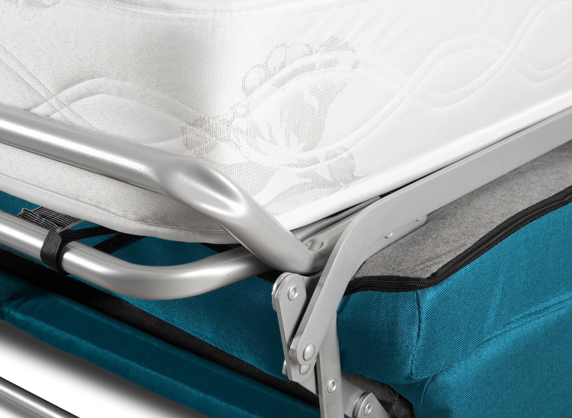 Canapé convertible 3 places LOUNA LUXE en tissu bleu pétrole ouverture express matelas 18 cm