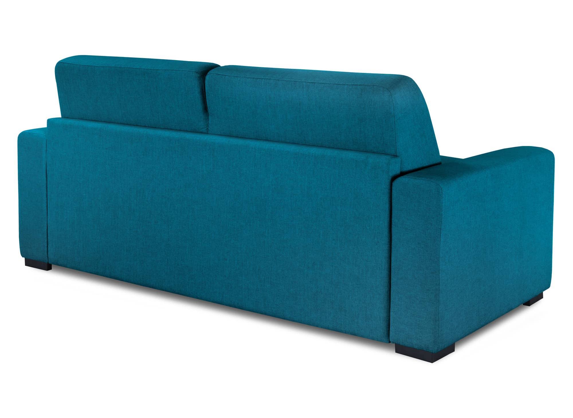 Canapé convertible 3 places LOUNA LUXE en tissu bleu pétrole ouverture express matelas 18 cm