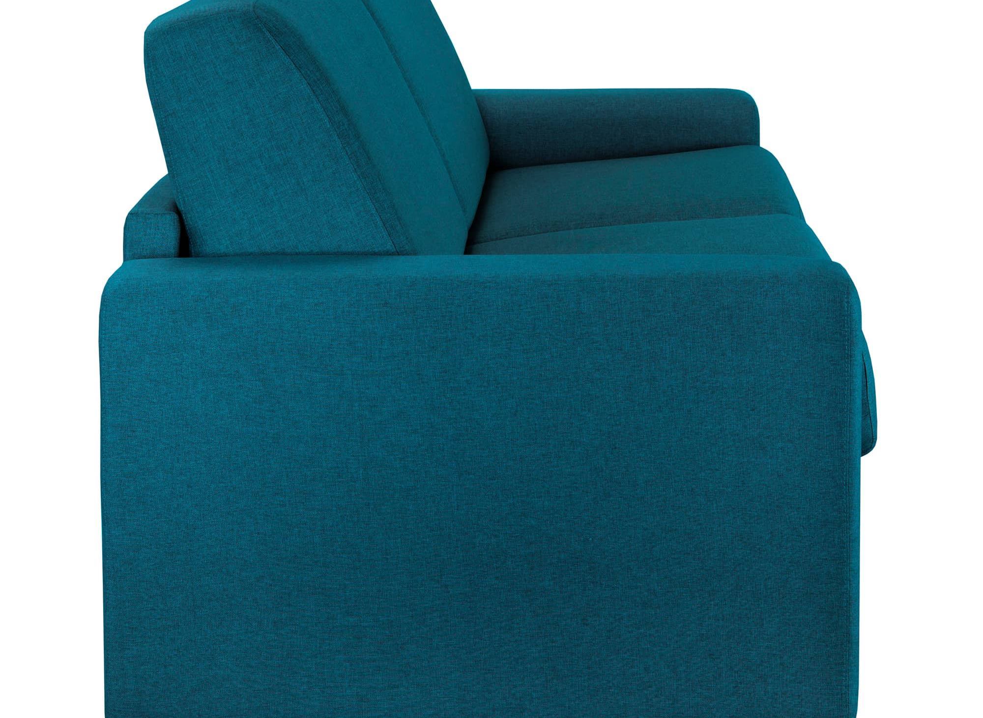 Canapé convertible 3 places LOUNA LUXE en tissu bleu pétrole ouverture express matelas 18 cm