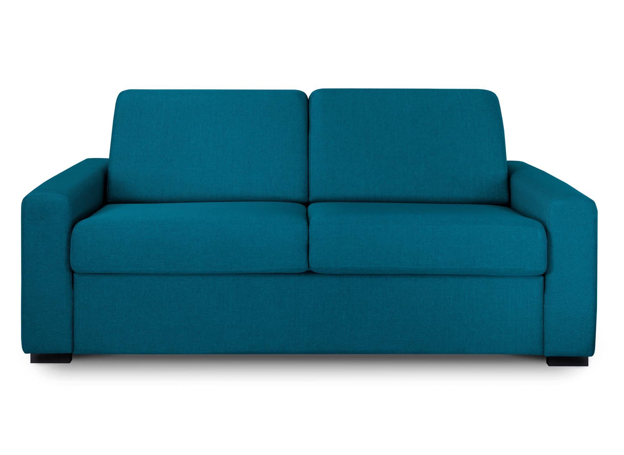 Canapé convertible 3 places LOUNA LUXE en tissu bleu pétrole ouverture express matelas 18 cm