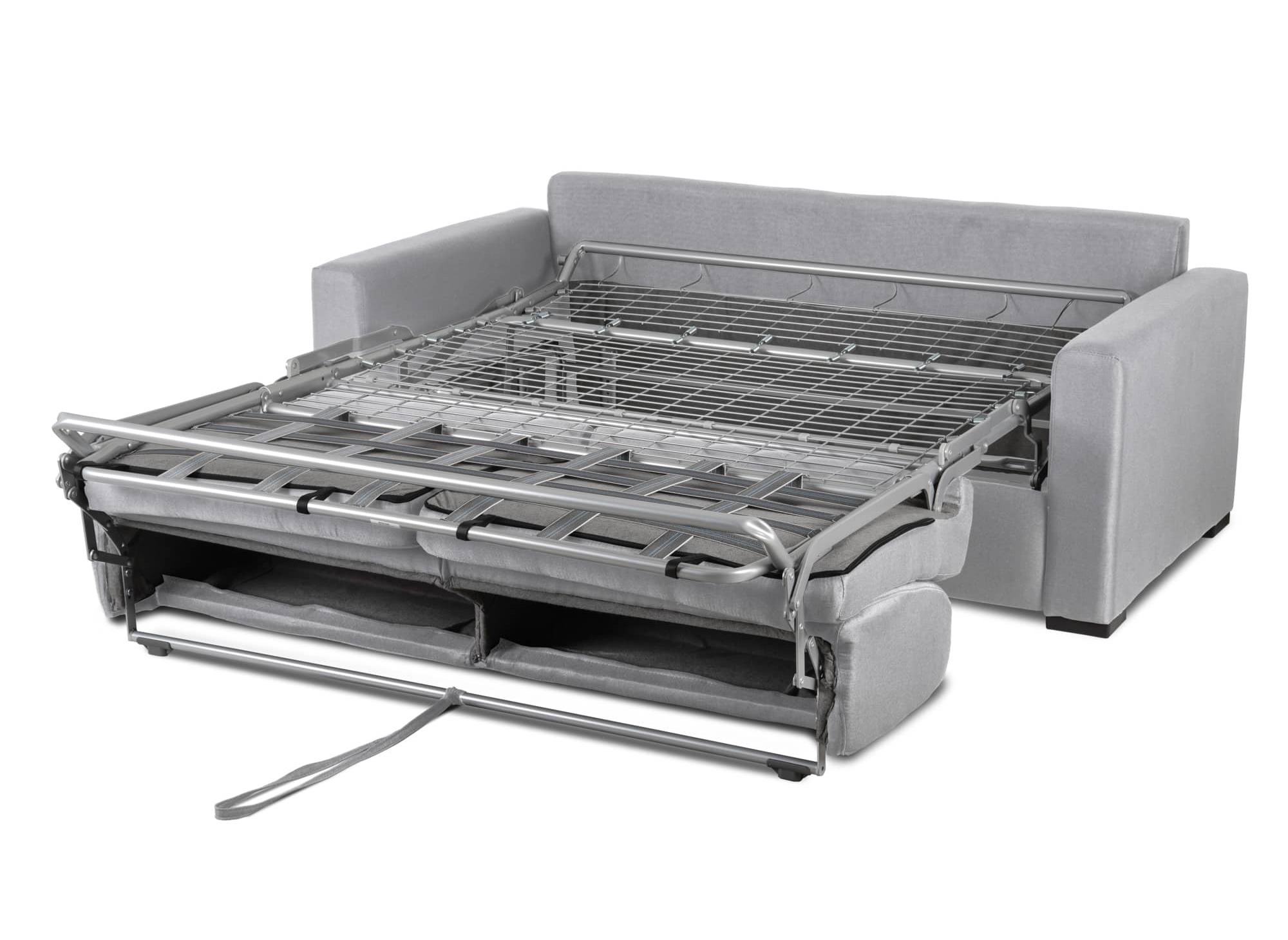 Canapé convertible 3 places LOUNA LUXE en tissu gris ouverture express matelas 18 cm