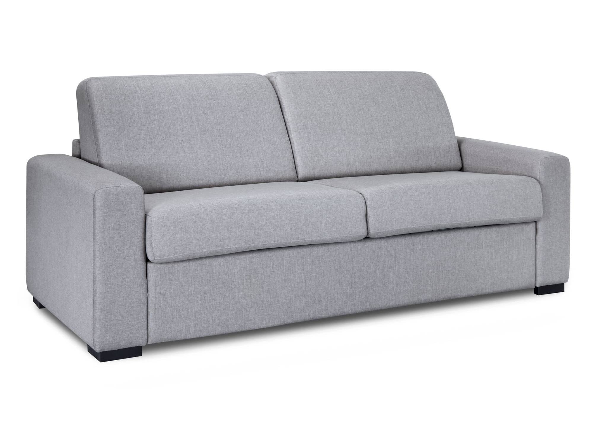 Canapé convertible 3 places LOUNA LUXE en tissu gris ouverture express matelas 18 cm