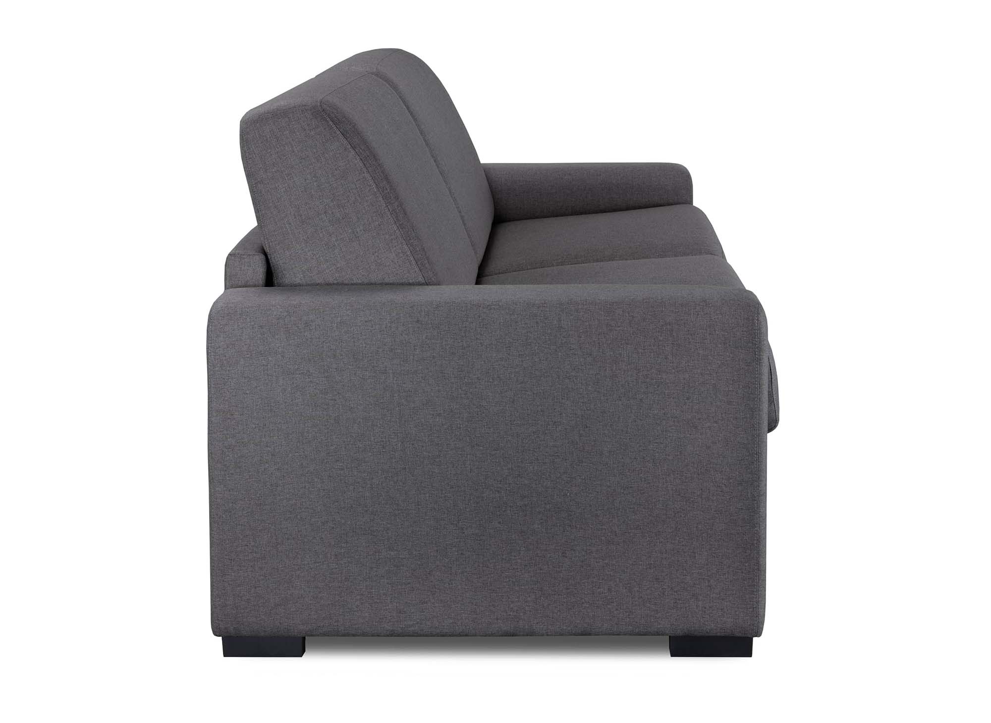 Canapé convertible 3 places LOUNA LUXE en tissu gris foncé ouverture express matelas 18 cm