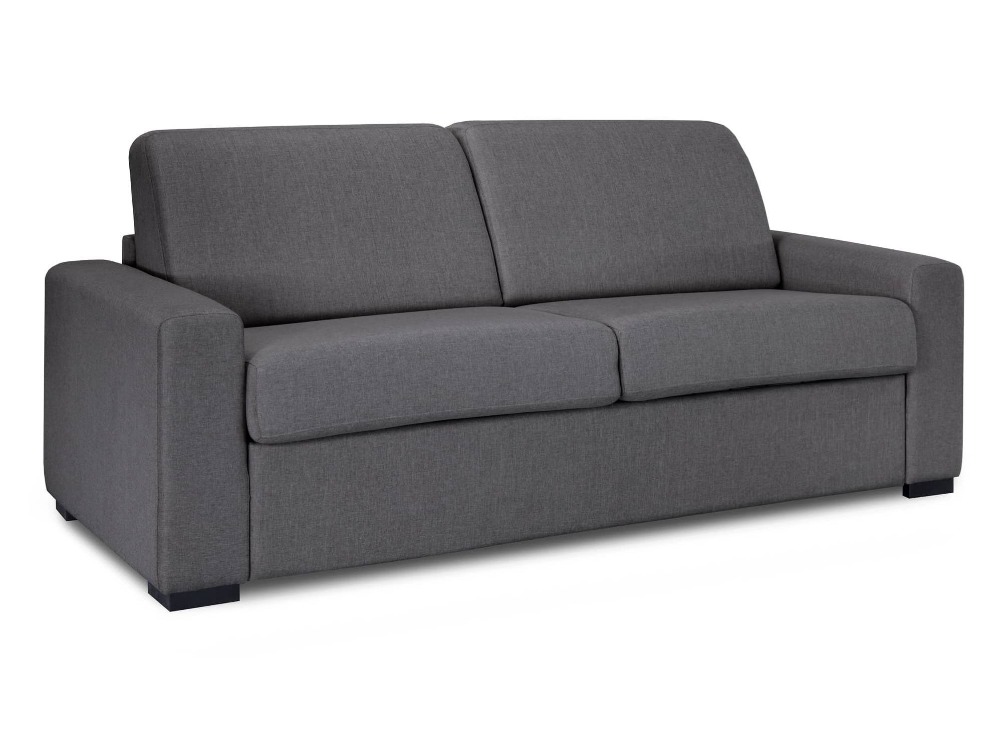 Canapé convertible 3 places LOUNA LUXE en tissu gris foncé ouverture express matelas 18 cm
