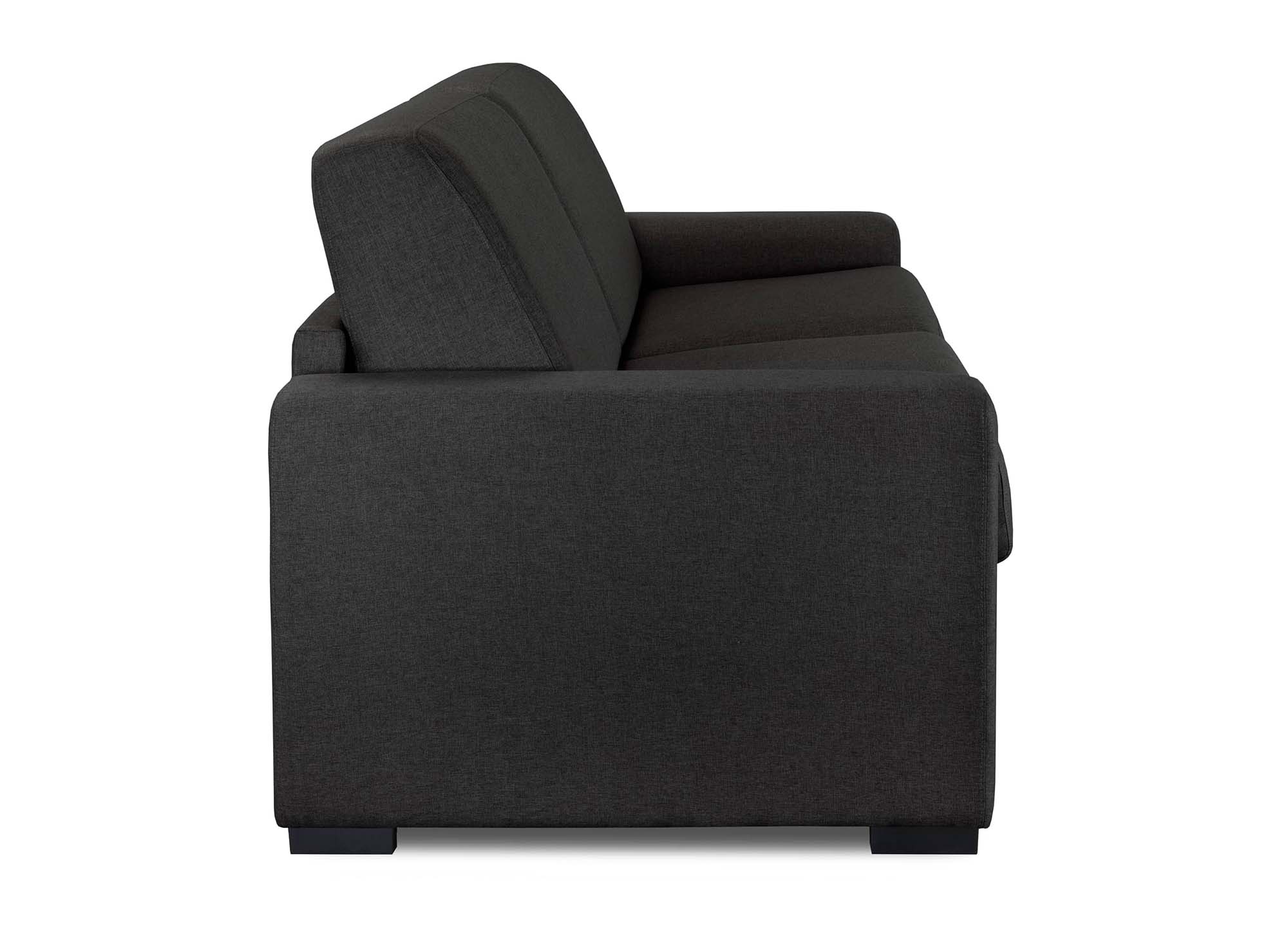 Canapé convertible 3 places LOUNA LUXE en tissu gris anthracite ouverture express matelas 18 cm