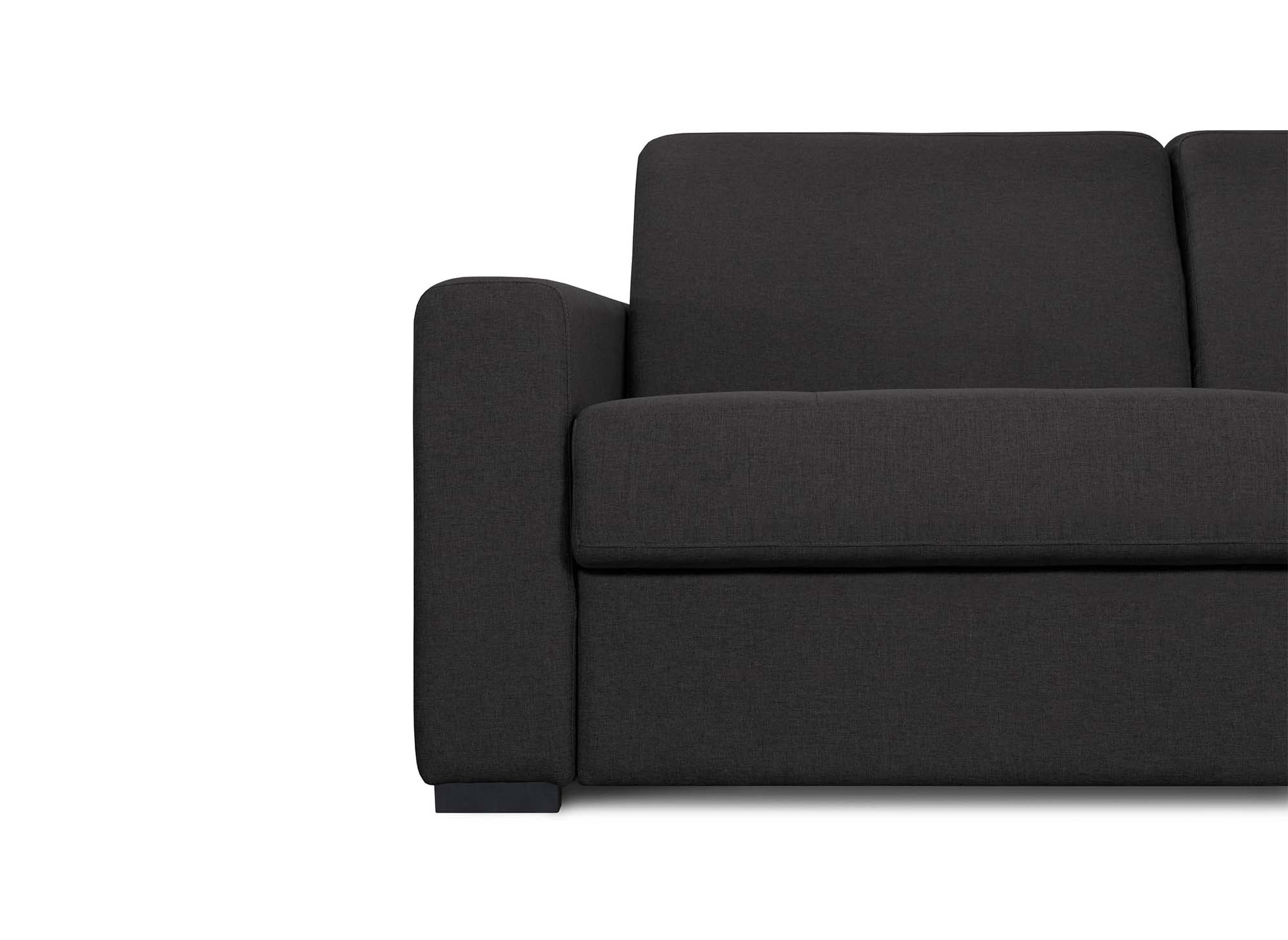 Canapé convertible 3 places LOUNA LUXE en tissu gris anthracite ouverture express matelas 18 cm