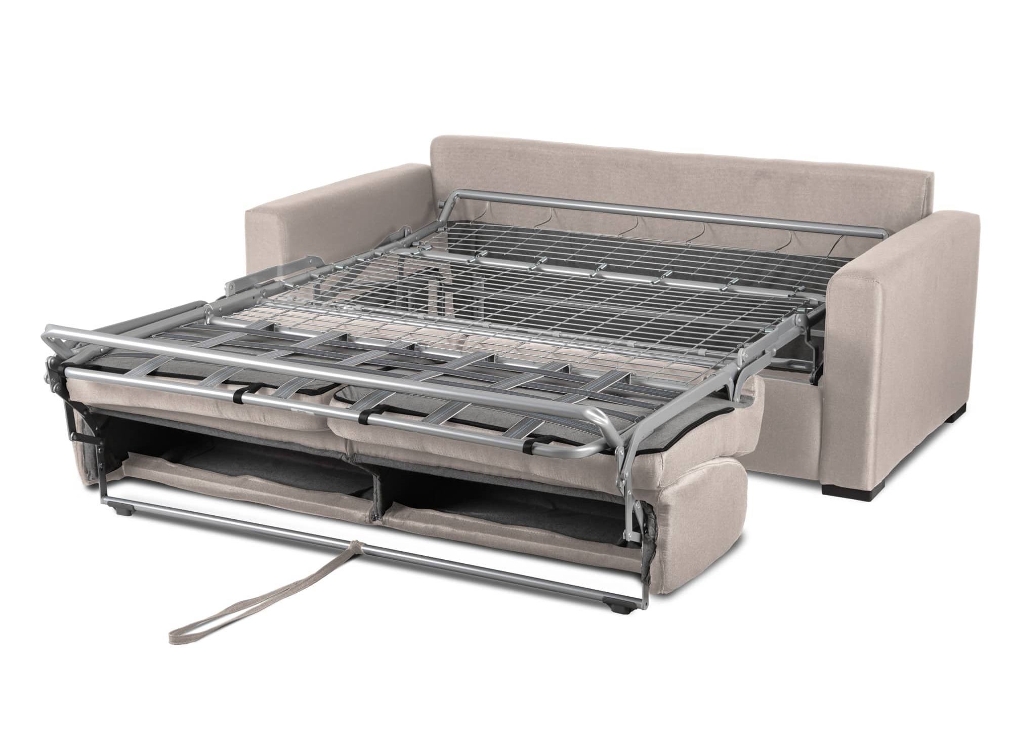Canapé convertible 3 places LOUNA LUXE en tissu beige ouverture express matelas 18 cm