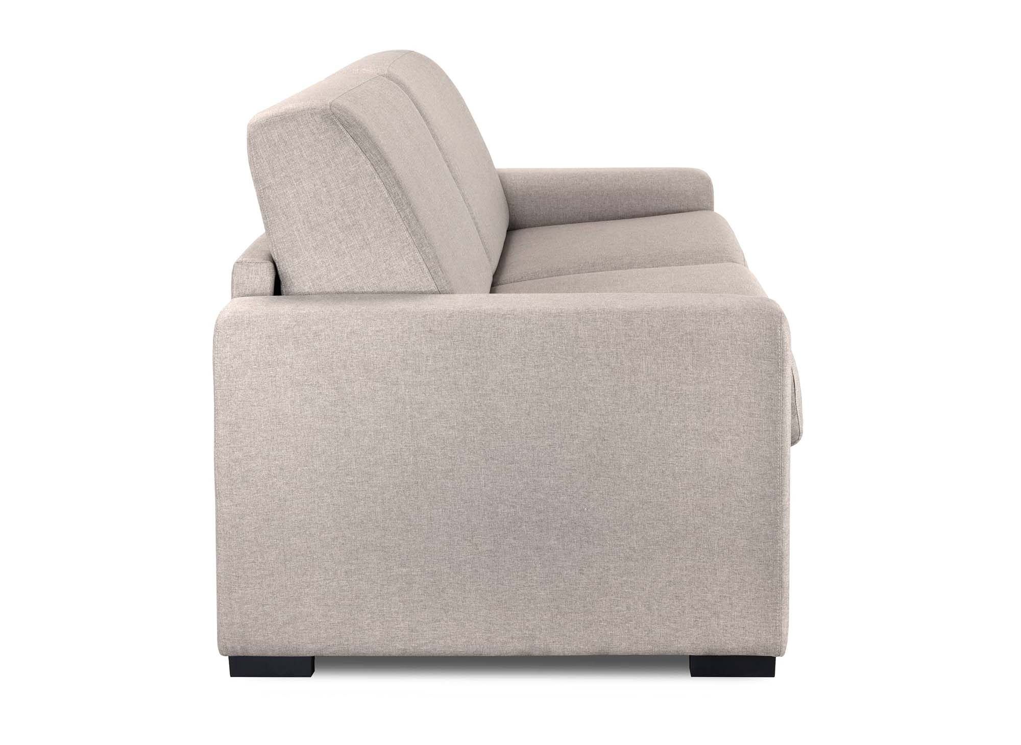 Canapé convertible 3 places LOUNA LUXE en tissu beige ouverture express matelas 18 cm